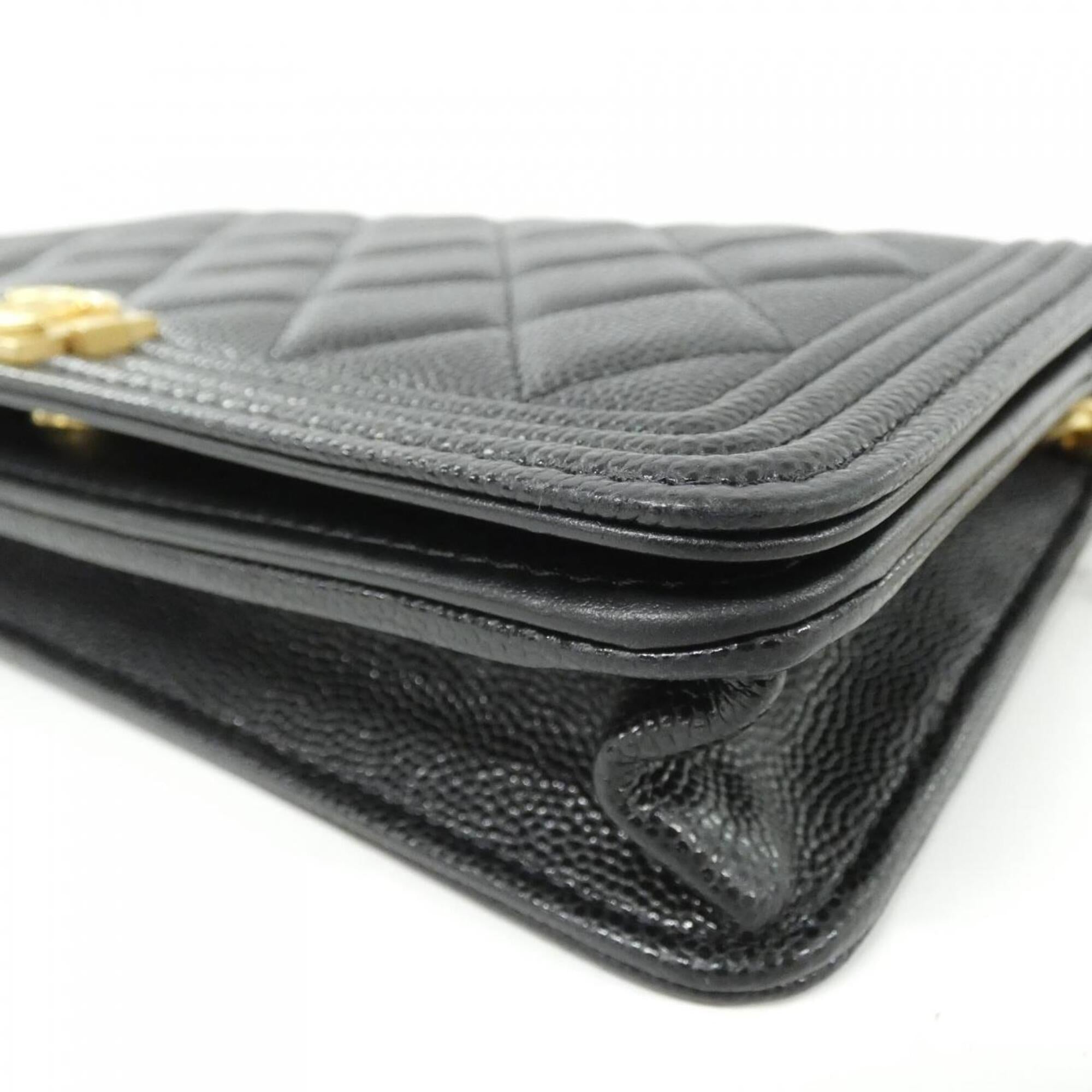 Chanel Black Grained Calfskin Chain/Shoulder Wallet (Pre-Owned)