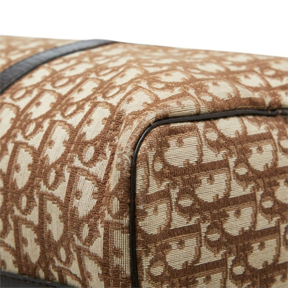 Christian Dior Beige Brown Canvas Leather Boston Bag Handbag (Pre-Owned)
