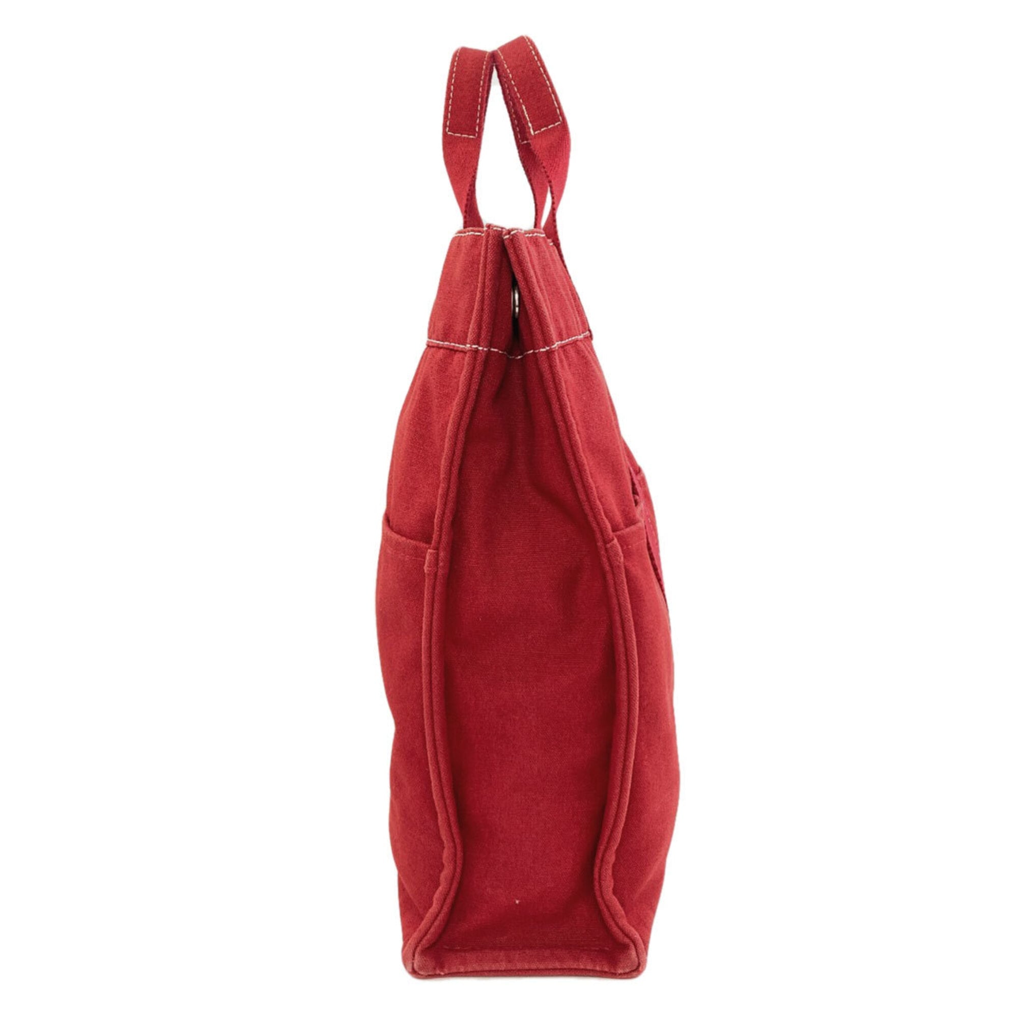Hermes Deauville Red Color Canvas Handbag (Pre-Owned)