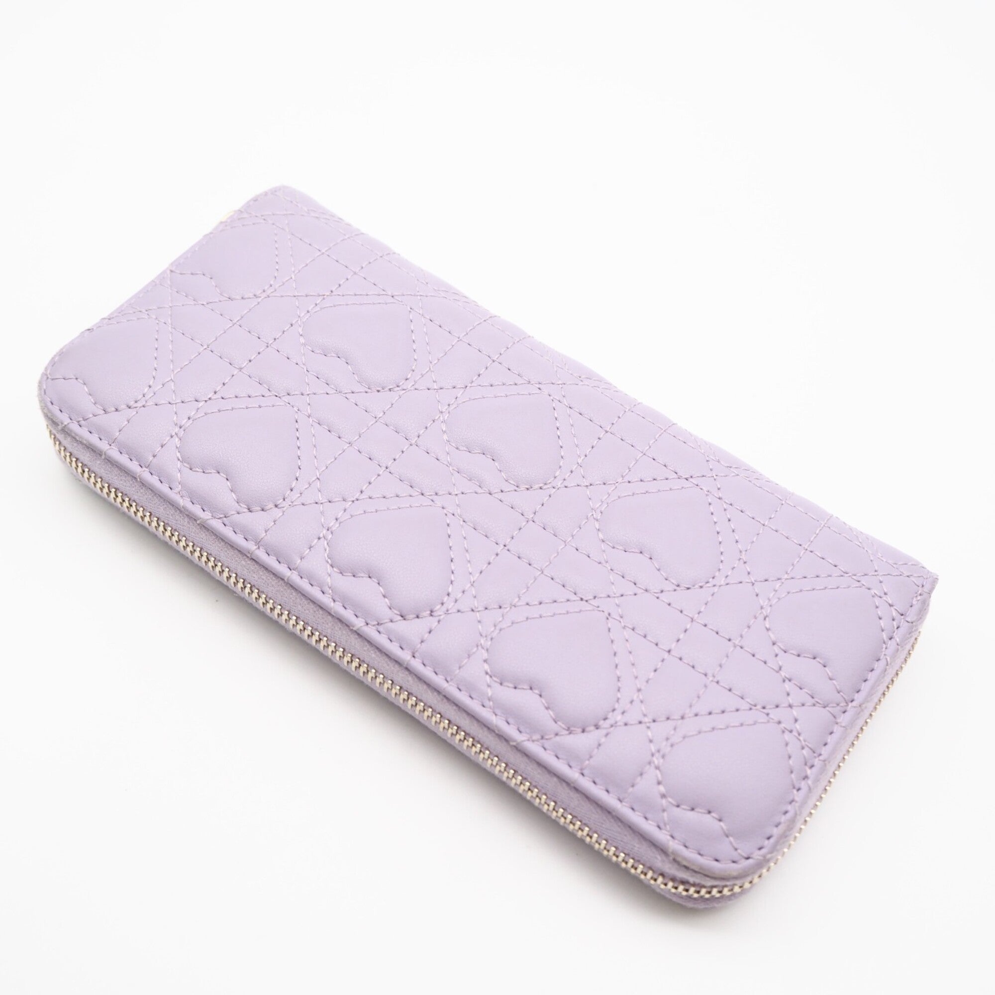 Christian Dior Lady Dior Purple Leather Long Wallet (Bi-Fold) (Pre-Owned)