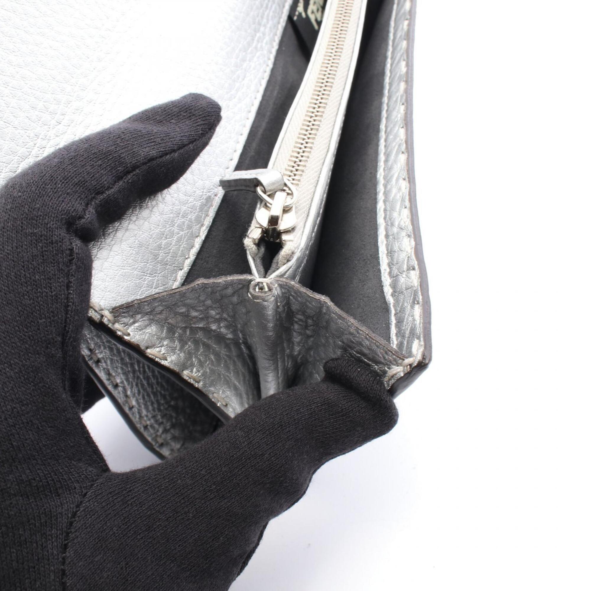 Fendi Silver Leather Long Wallet (Bi-Fold) (Pre-Owned)