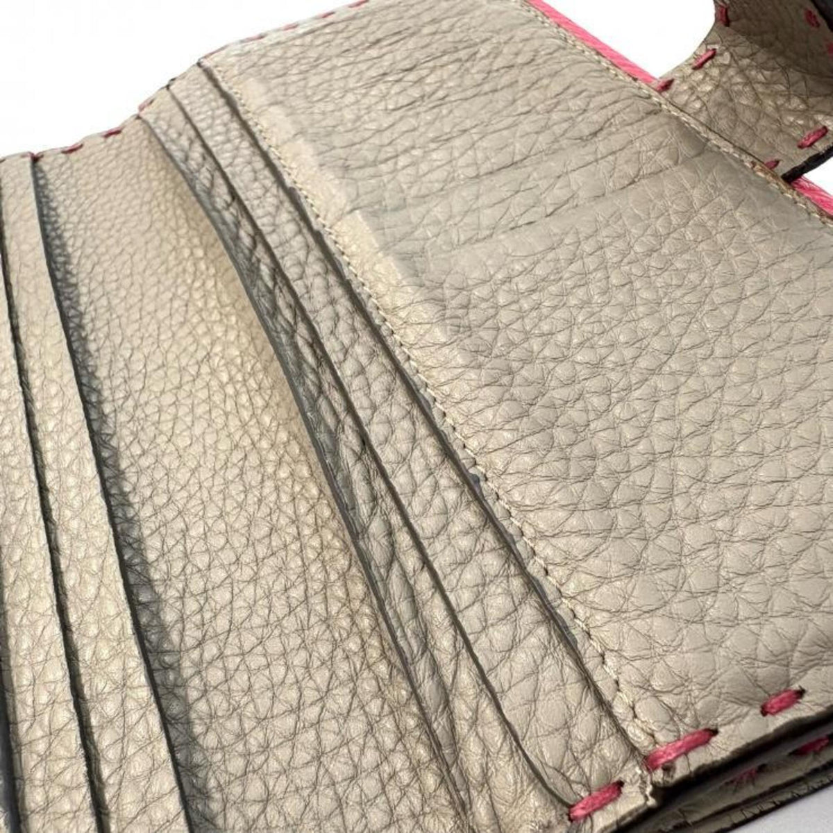 Fendi Gray Light Pink Pink Leather Long Wallet (Bi-Fold) (Pre-Owned)