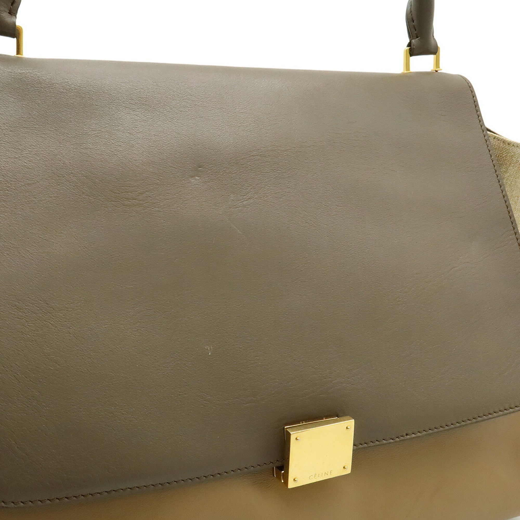 Celine Beige Gray Leather Canvas Handbag Shoulder Bag (Pre-Owned)