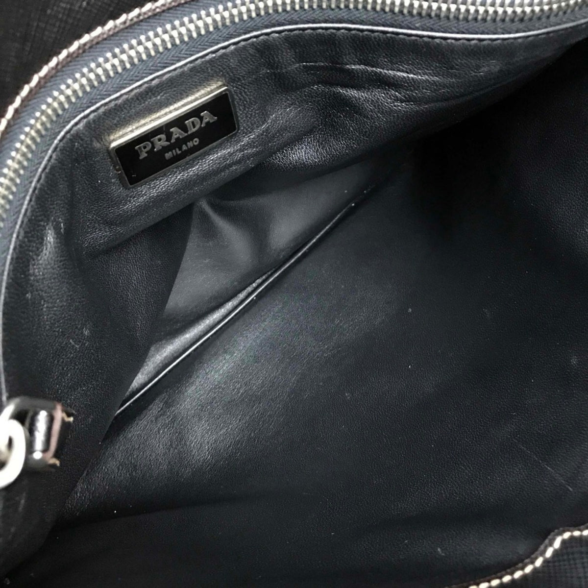 Prada Saffiano Black Light Blue Leather Clutch Bag (Pre-Owned)