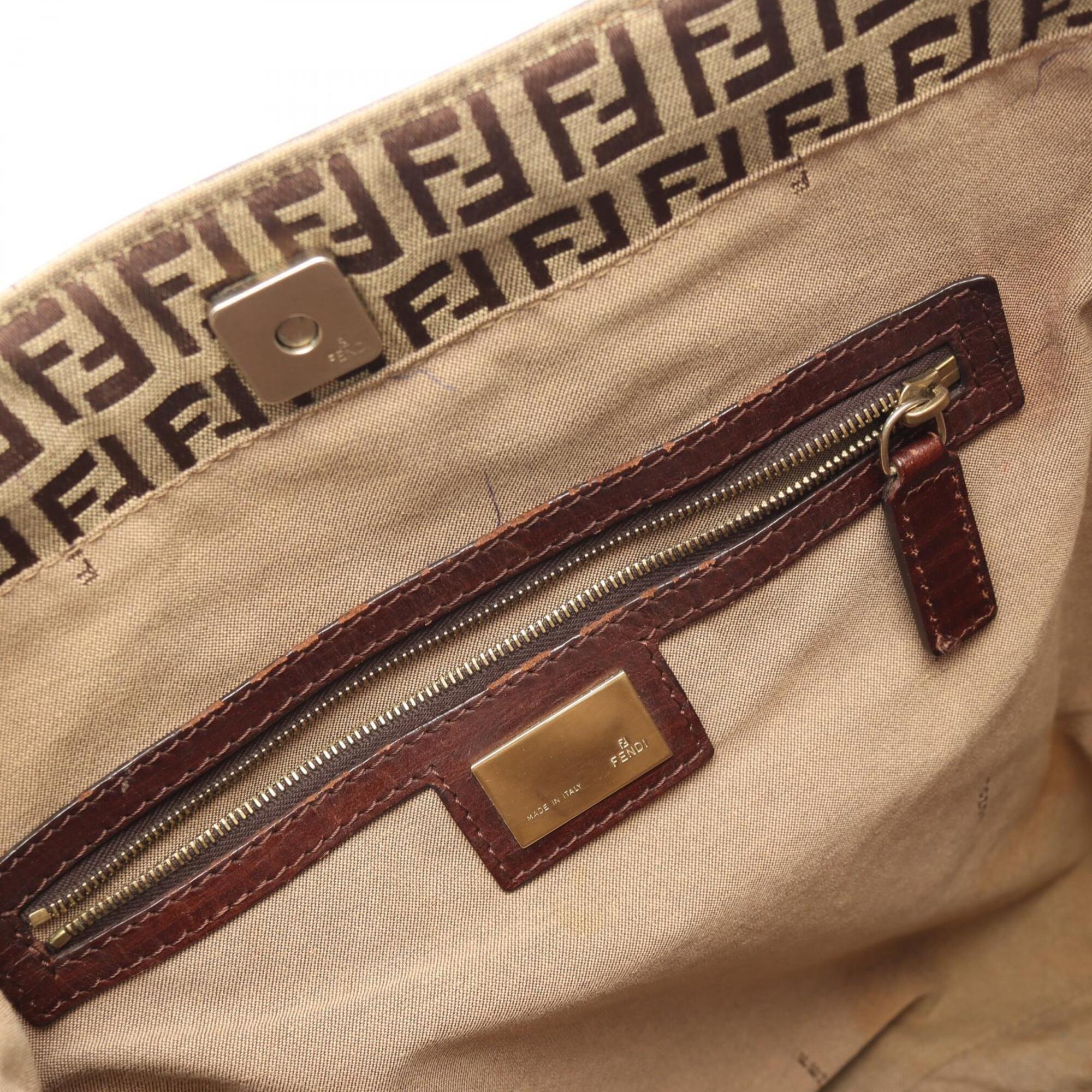 Fendi Beige Brown Canvas Leather Handbag Tote Bag (Pre-Owned)