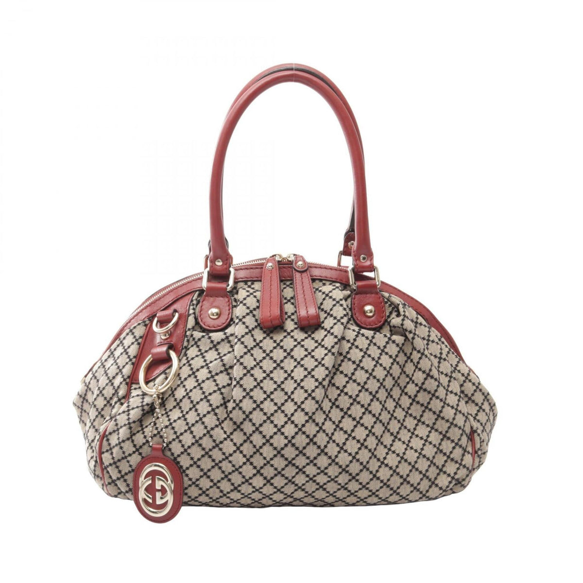 Gucci Beige Black Red Color Canvas Leather Handbag (Pre-Owned)