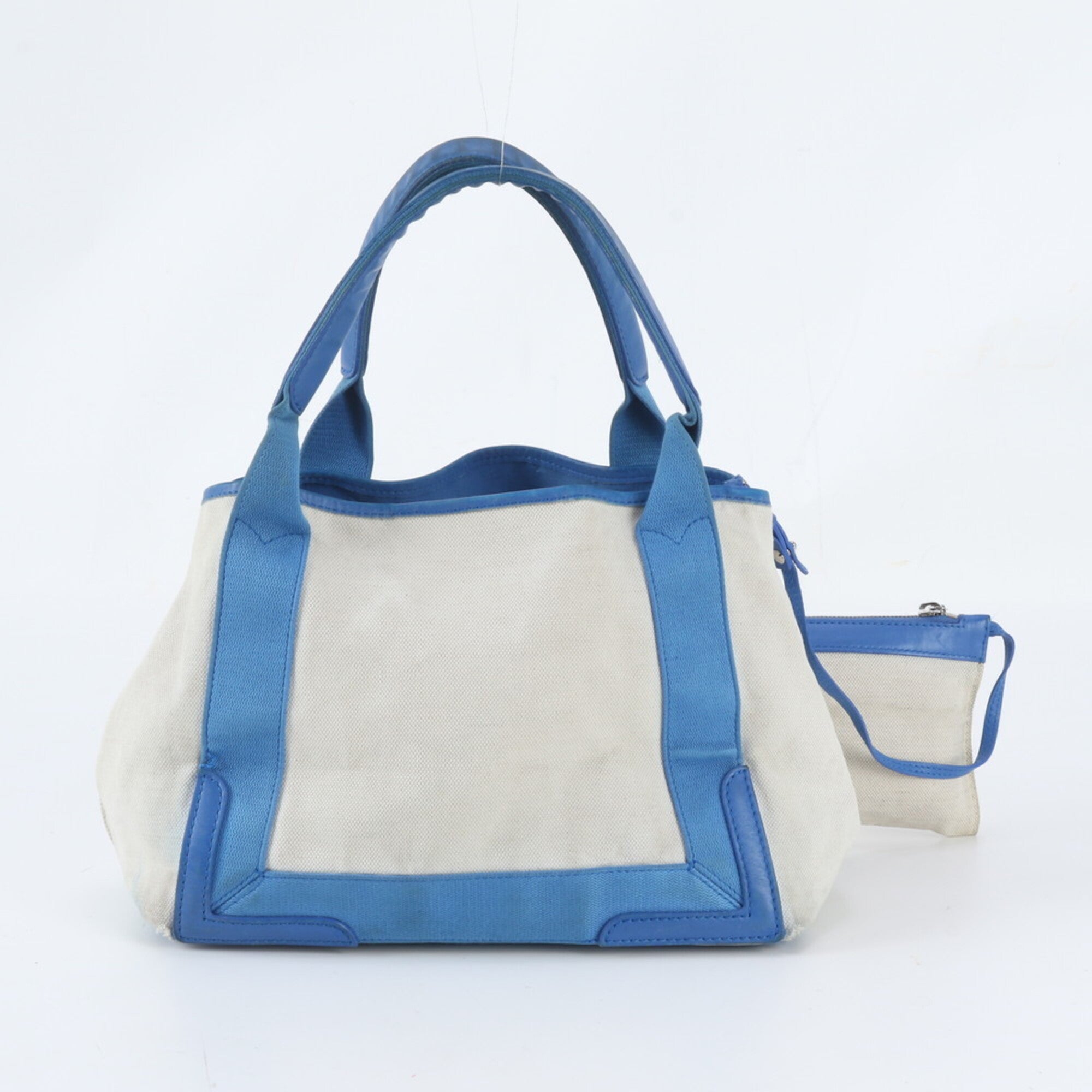 Balenciaga Blue White Leather Canvas Handbag Shoulder Bag Tote Bag (Pre-Owned)