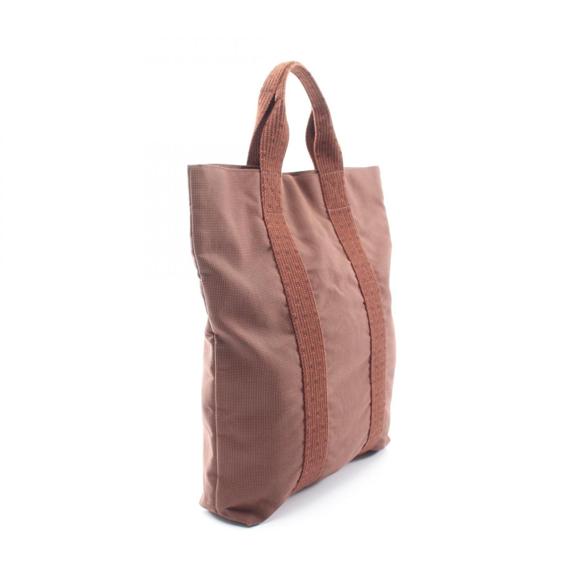 Hermes Brown Nylon Canvas Handbag Tote Bag (Pre-Owned)