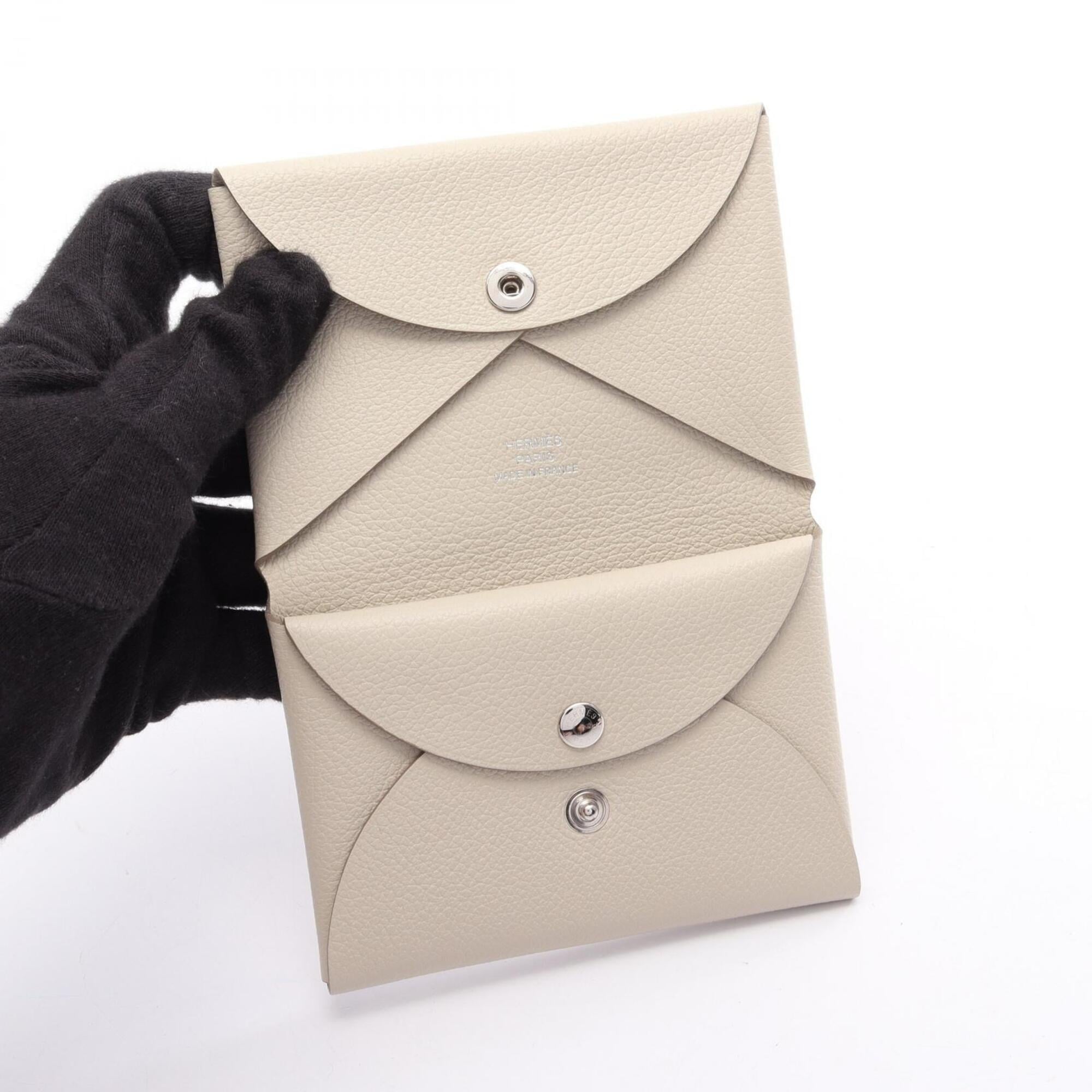 Hermes Ivory Evercalf Leather Coin Purse/Coin Case (Pre-Owned)