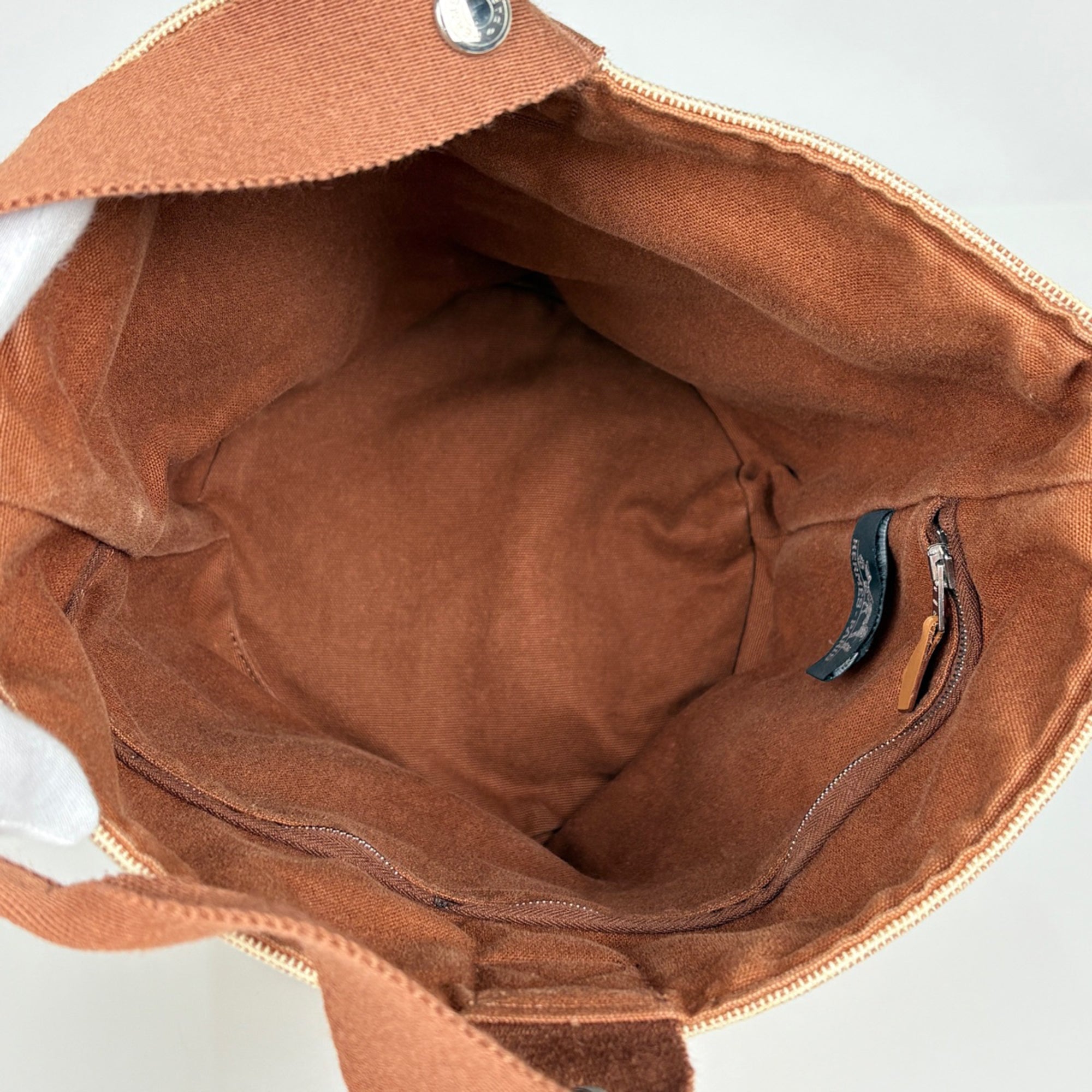 Hermes Saxon Brown Toile H Leather Handbag (Pre-Owned)