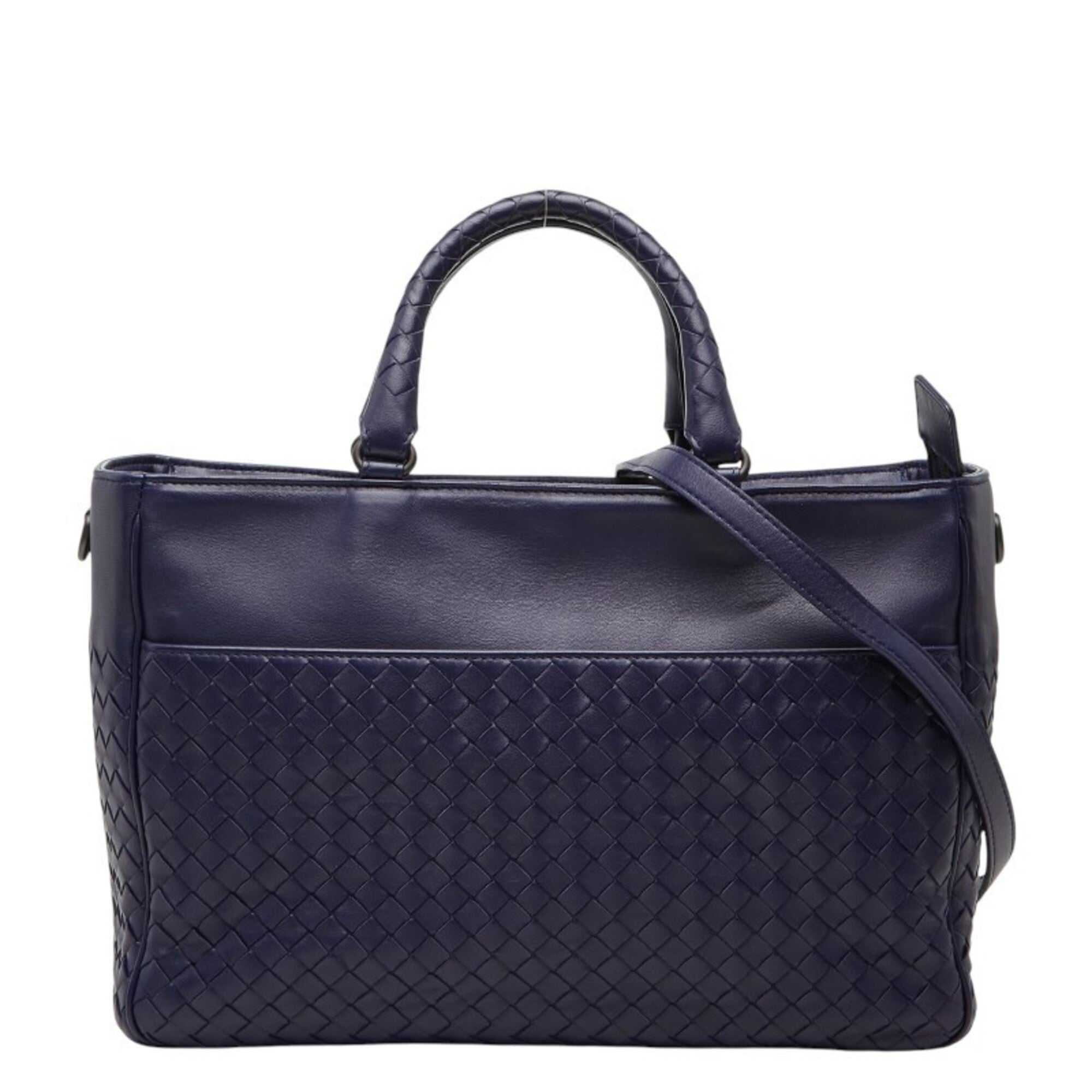 Bottega Veneta Navy Leather Handbag Shoulder Bag (Pre-Owned)