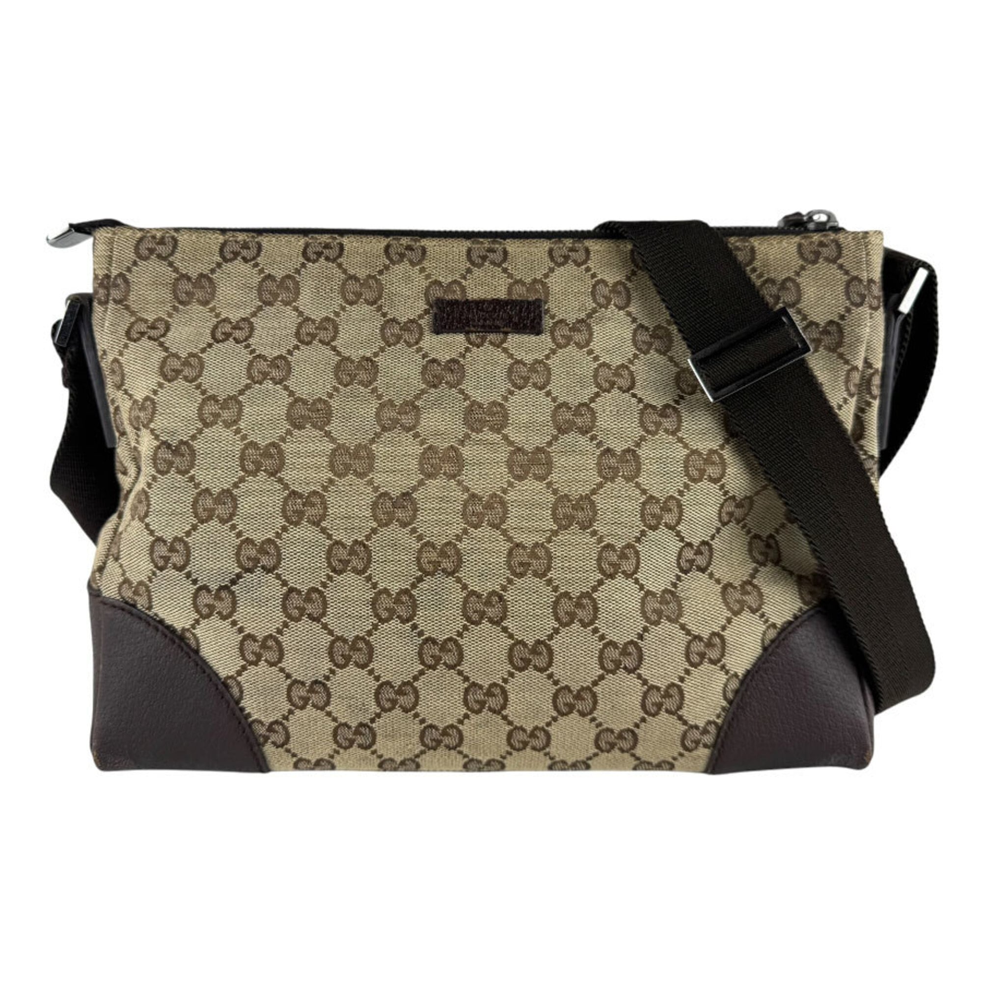 Gucci Brown Gg Canvas Leather Shoulder Bag (Pre-Owned)