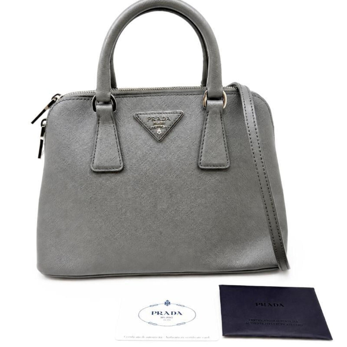Prada Gray Leather Handbag Shoulder Bag (Pre-Owned)