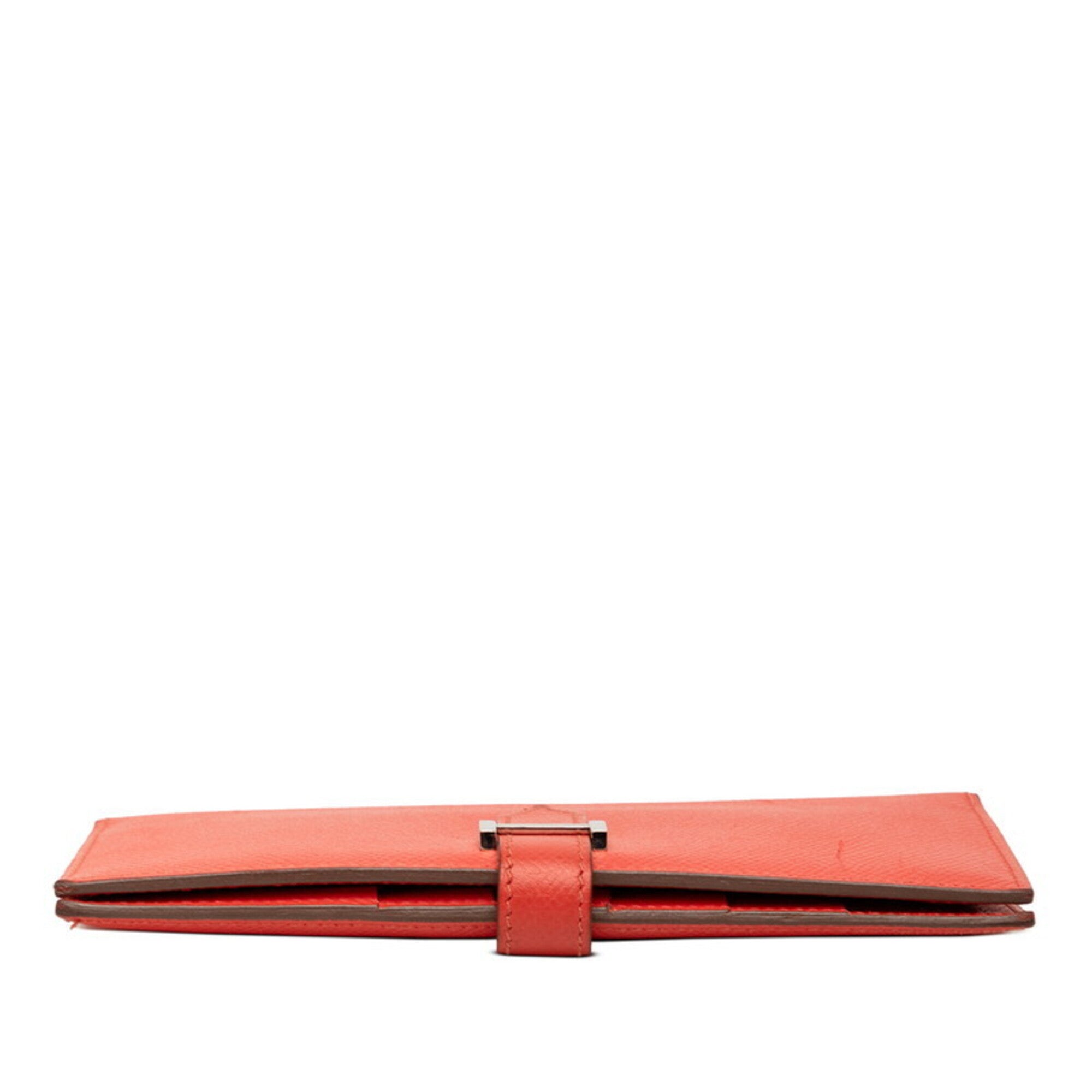 Hermes Red Color Rose Jaipur Epsom Leather Long Wallet (Bi-Fold) (Pre-Owned)
