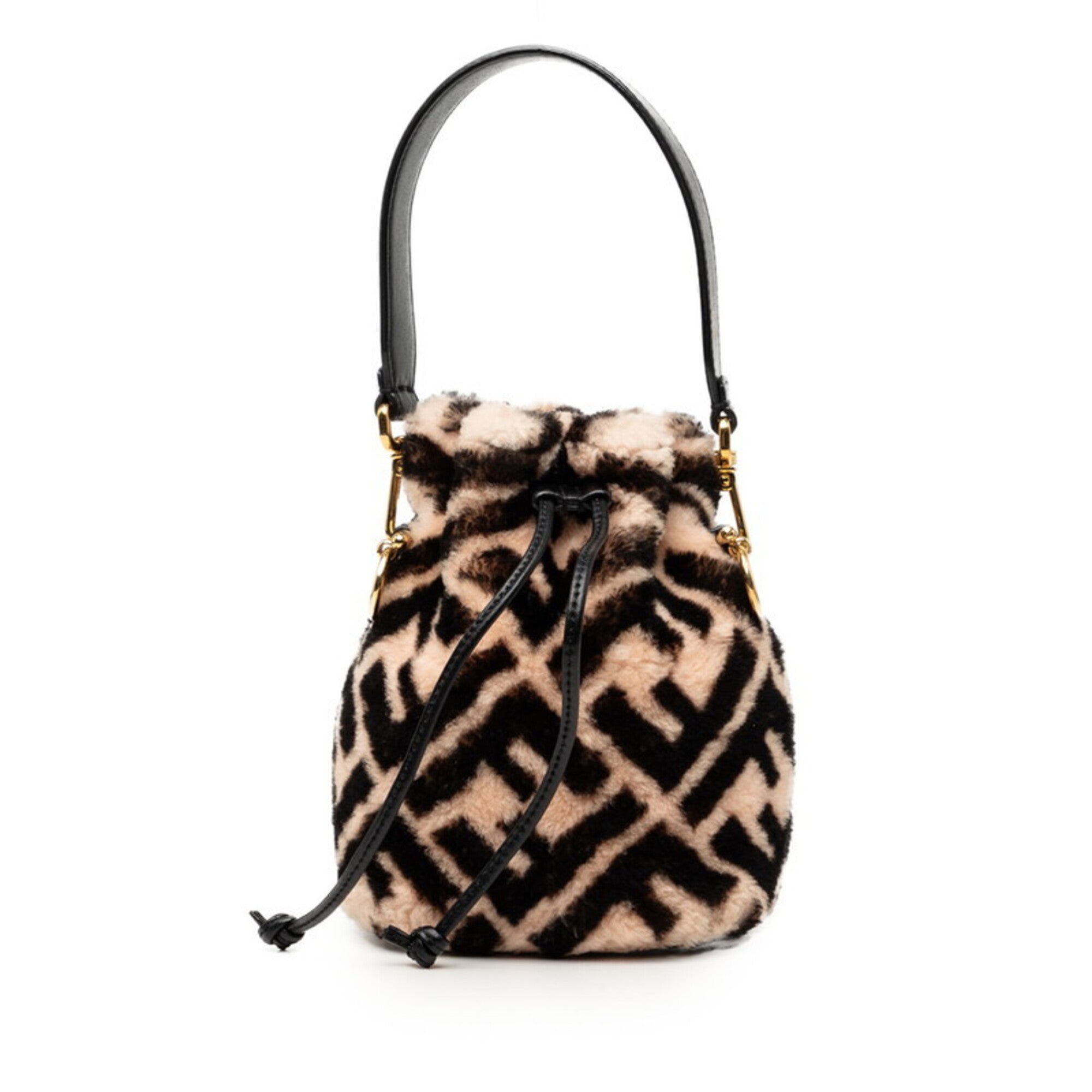 Fendi Beige Black Fur Leather Handbag (Pre-Owned)