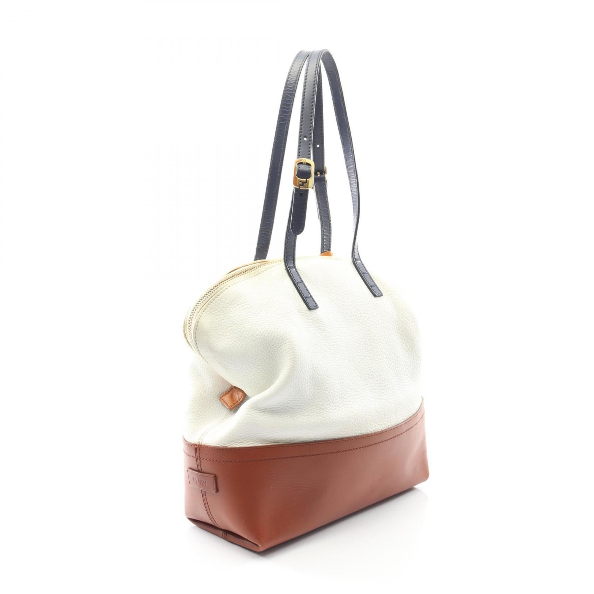 Fendi Brown Navy White Leather Shoulder Bag (Pre-Owned)