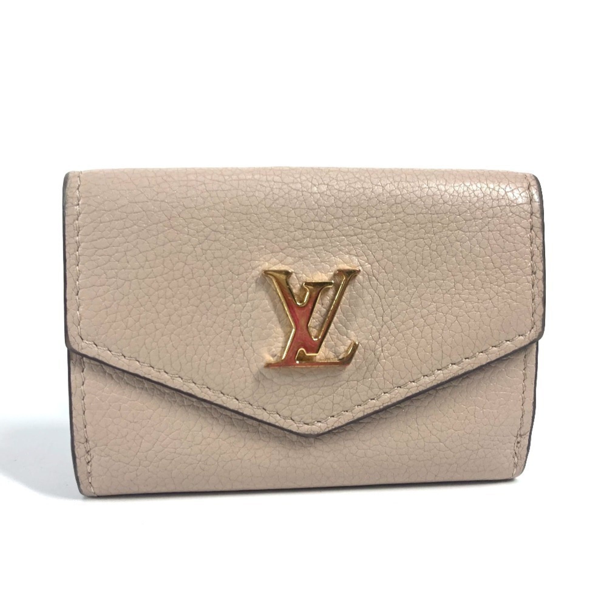 Louis Vuitton Beige Grayish Leather Wallet (Tri-Fold) (Pre-Owned)