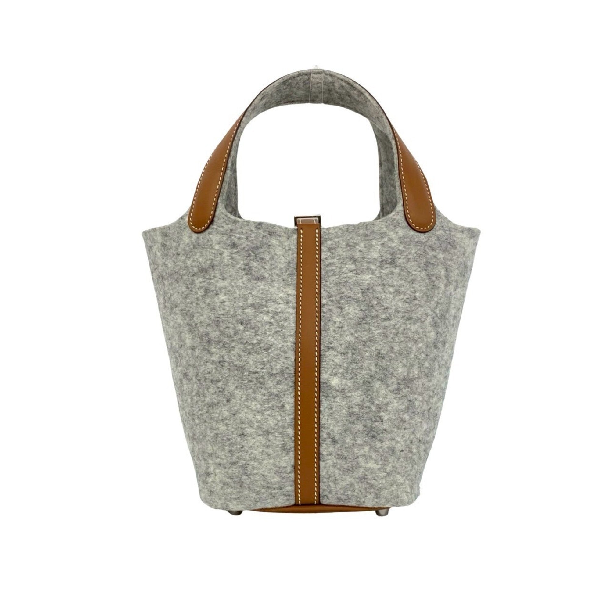 Hermes Brown Gray Felt Swift Leather Handbag (Pre-Owned)