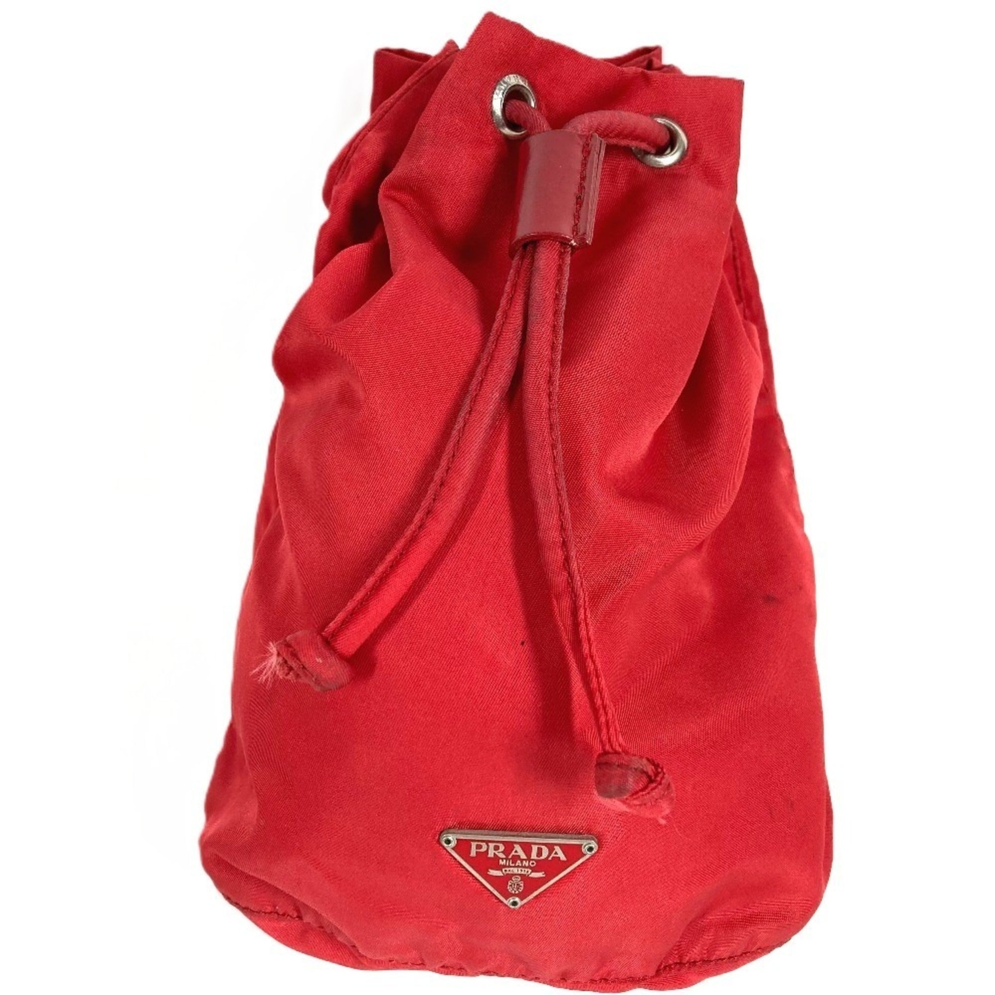 Prada Red Color Nylon Handbag Pouch (Pre-Owned)