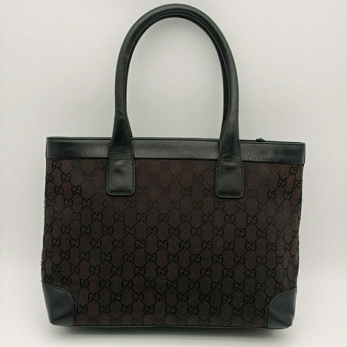 Gucci Gg Canvas Black Gg Canvas Leather Tote Bag (Pre-Owned)