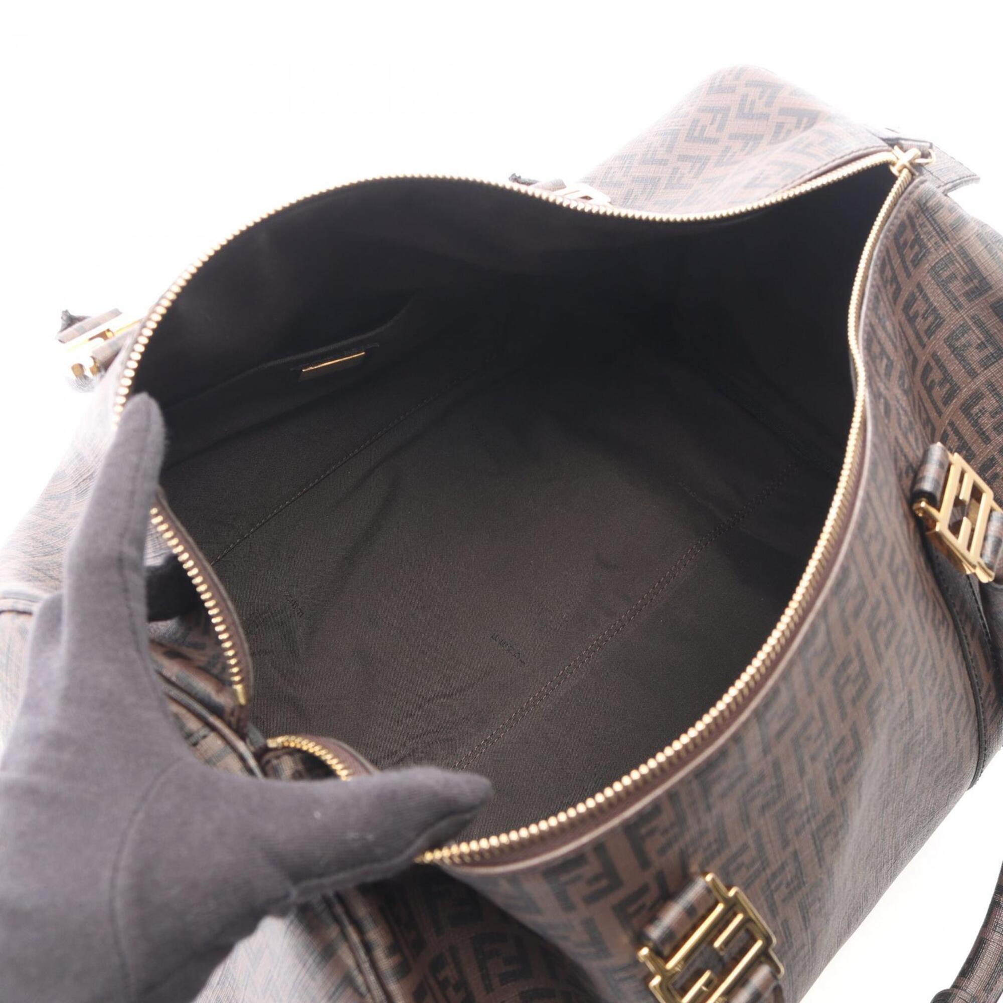 Fendi Brown Coated Canvas Leather Boston Bag Handbag (Pre-Owned)