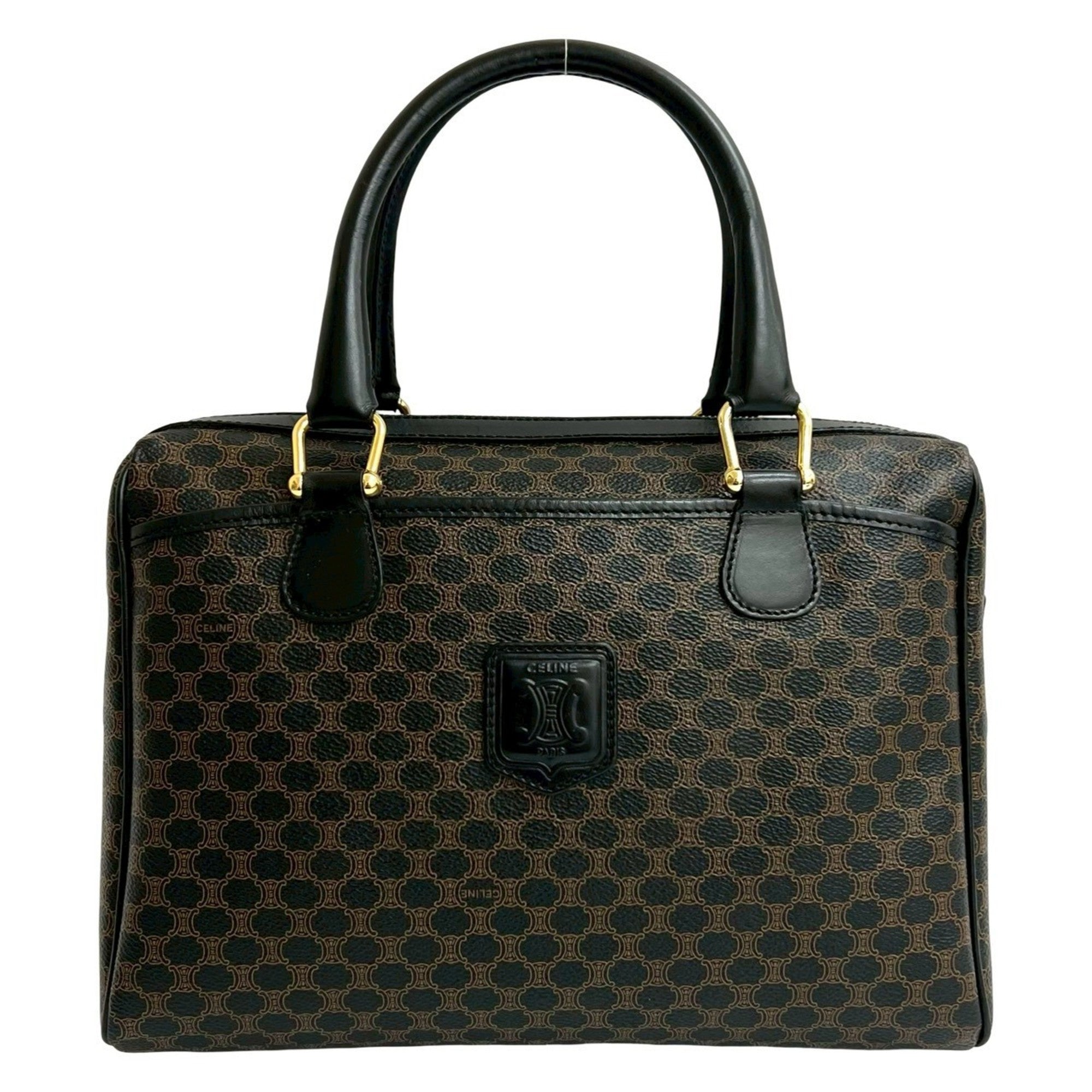 Celine Black Brown Leather Pvc Boston Bag Handbag (Pre-Owned)