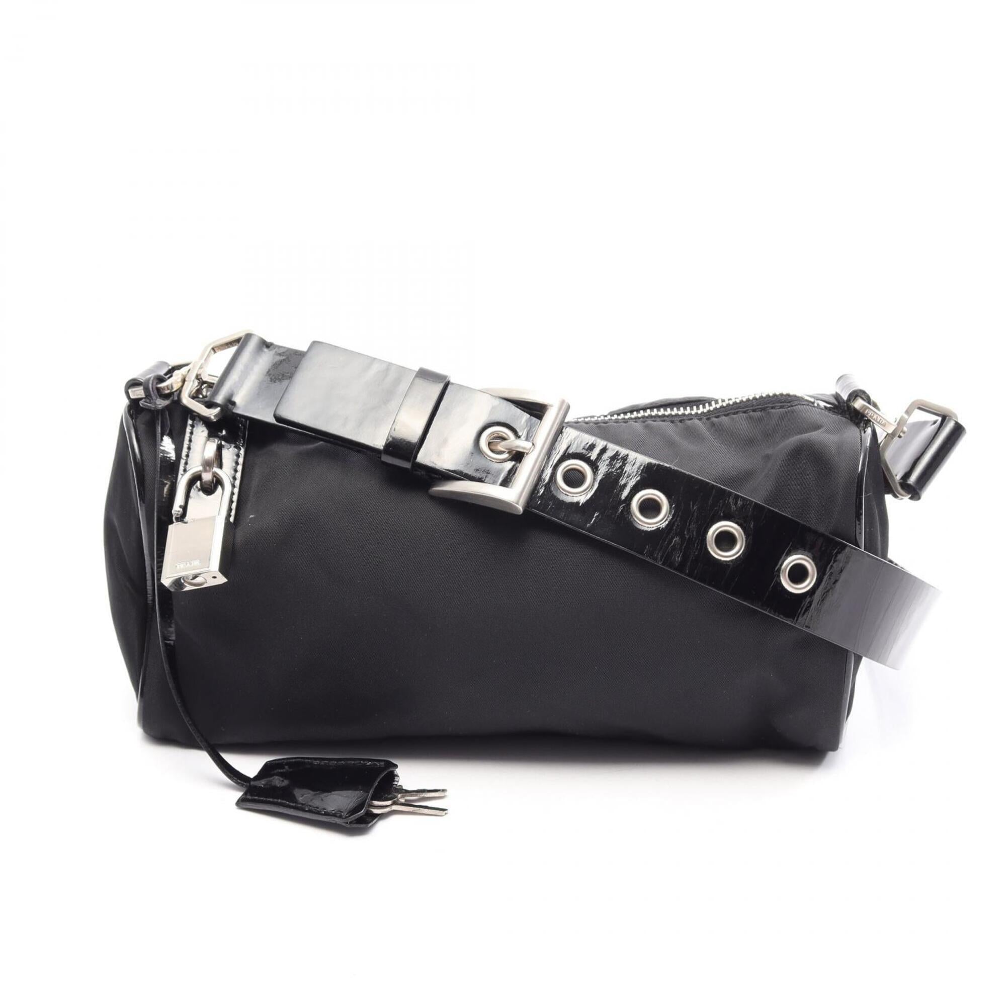 Prada Black Nylon Leather Handbag Shoulder Bag (Pre-Owned)