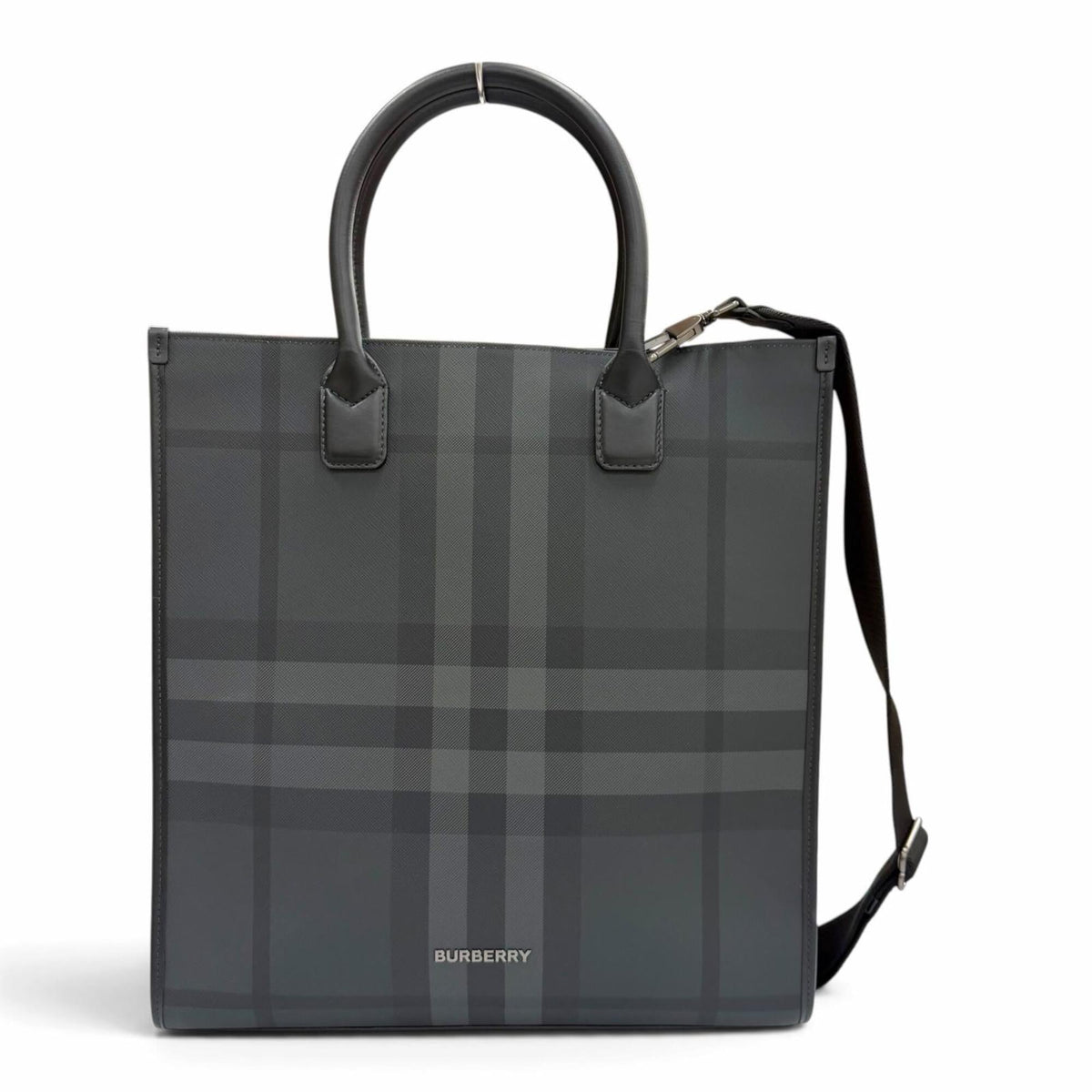 Burberry Black Coated Canvas Leather Tote Bag (Pre-Owned)