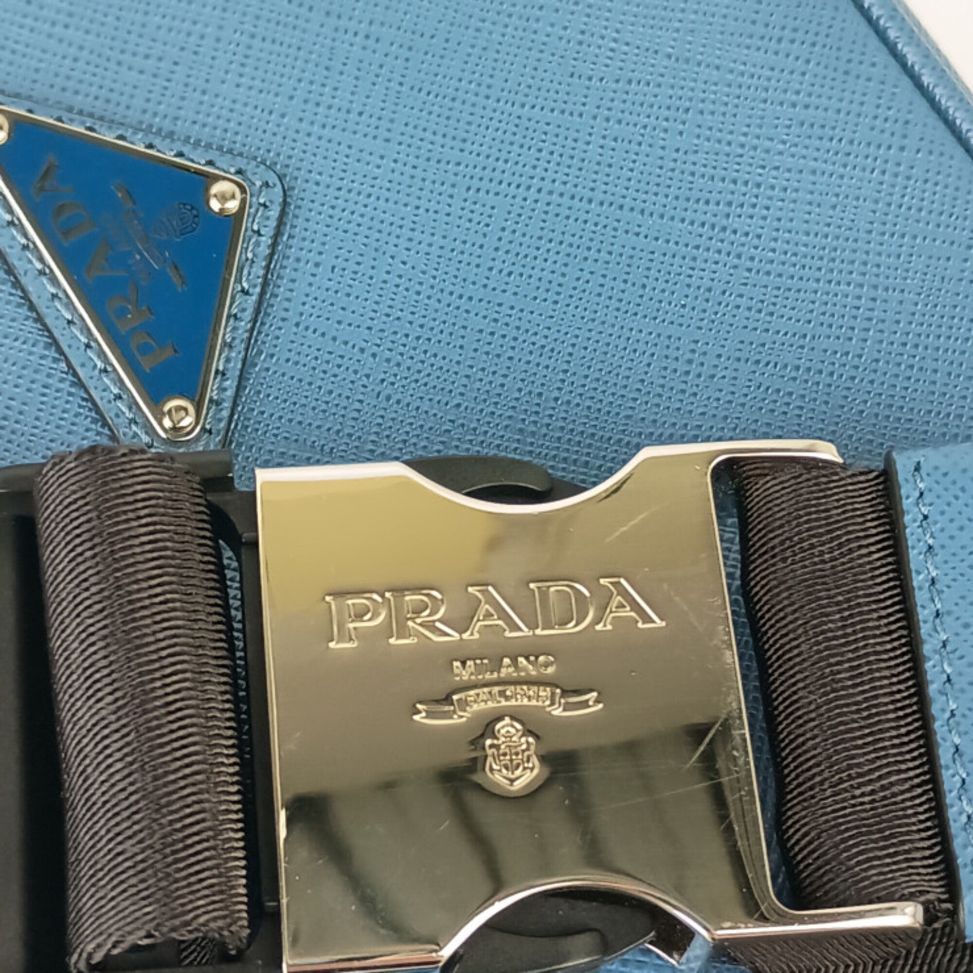 Prada Blue Saffiano Triangle Shoulder Bag Sling Bag (Pre-Owned)
