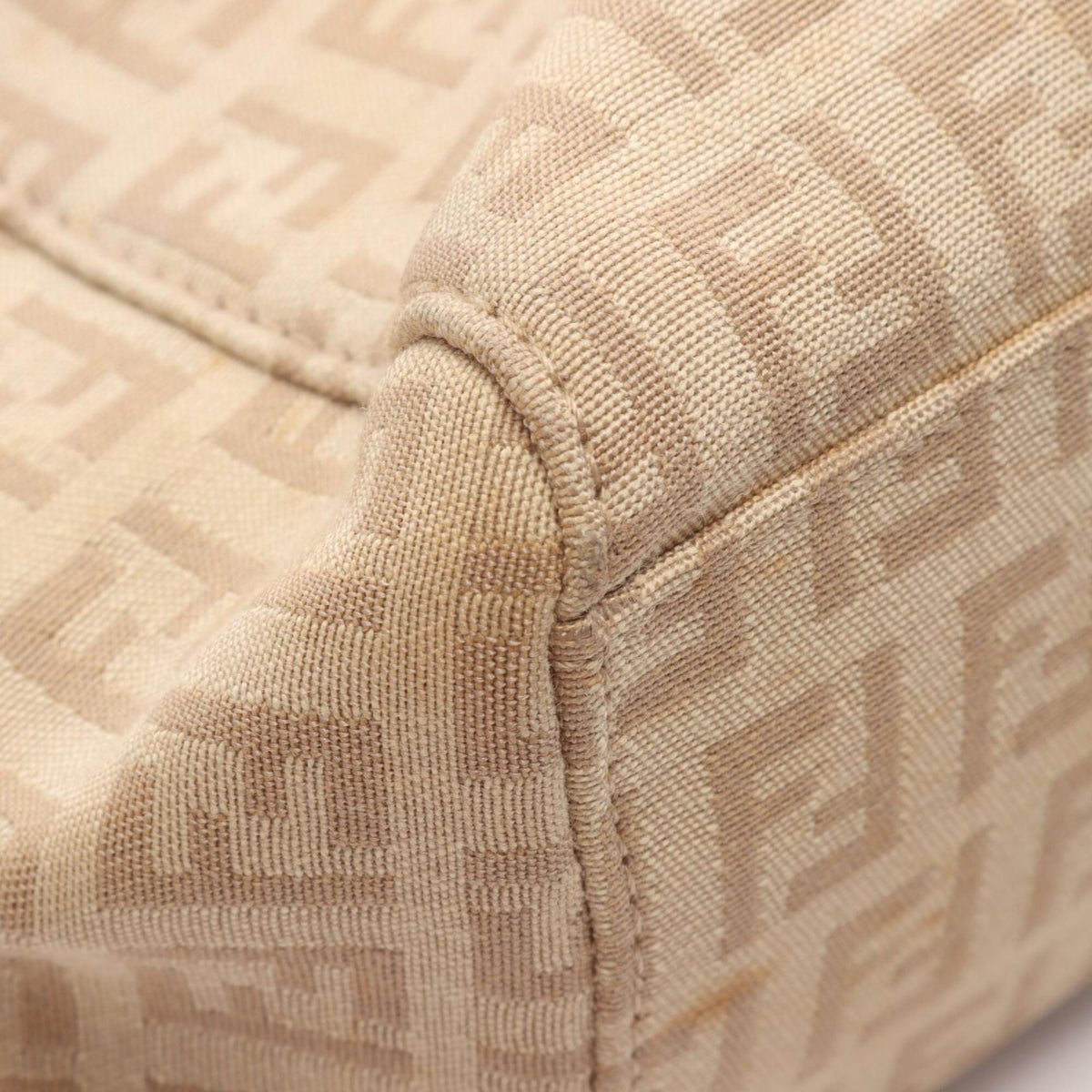 Fendi Zucchino Beige Canvas Leather Handbag Tote Bag (Pre-Owned)