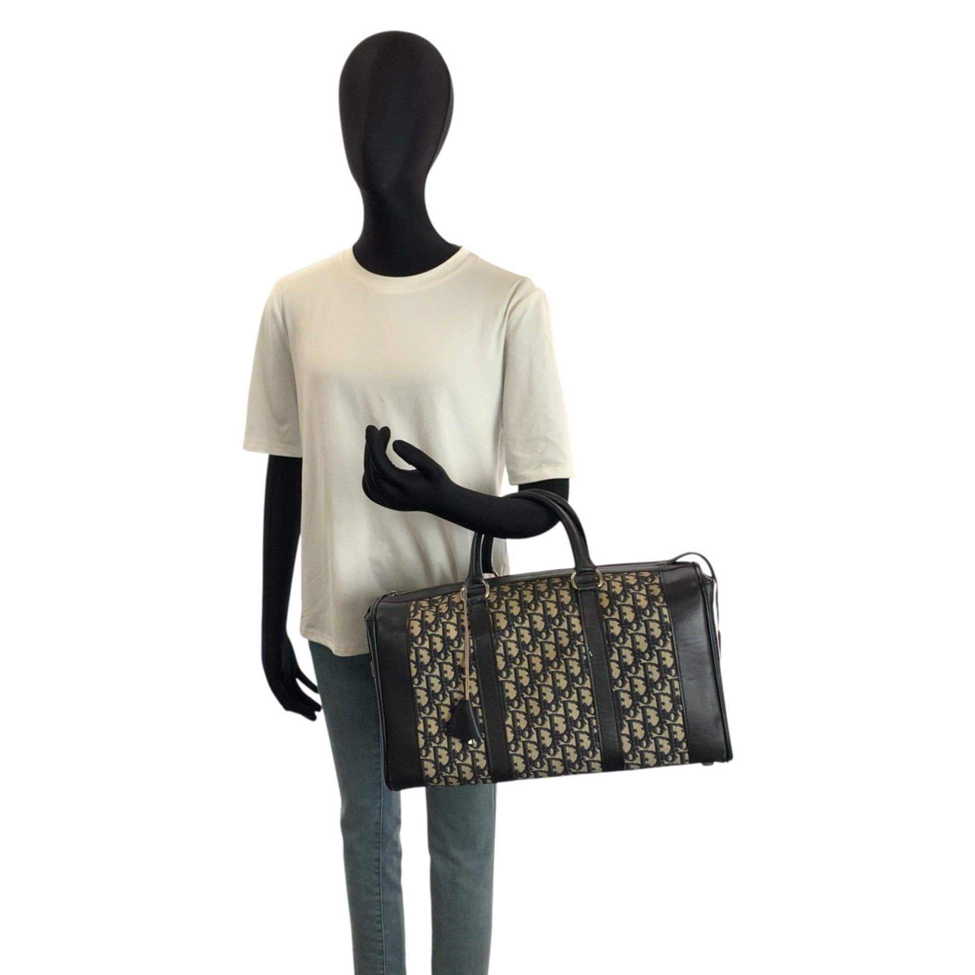 Christian Dior Navy Canvas Leather Boston Bag Handbag (Pre-Owned)