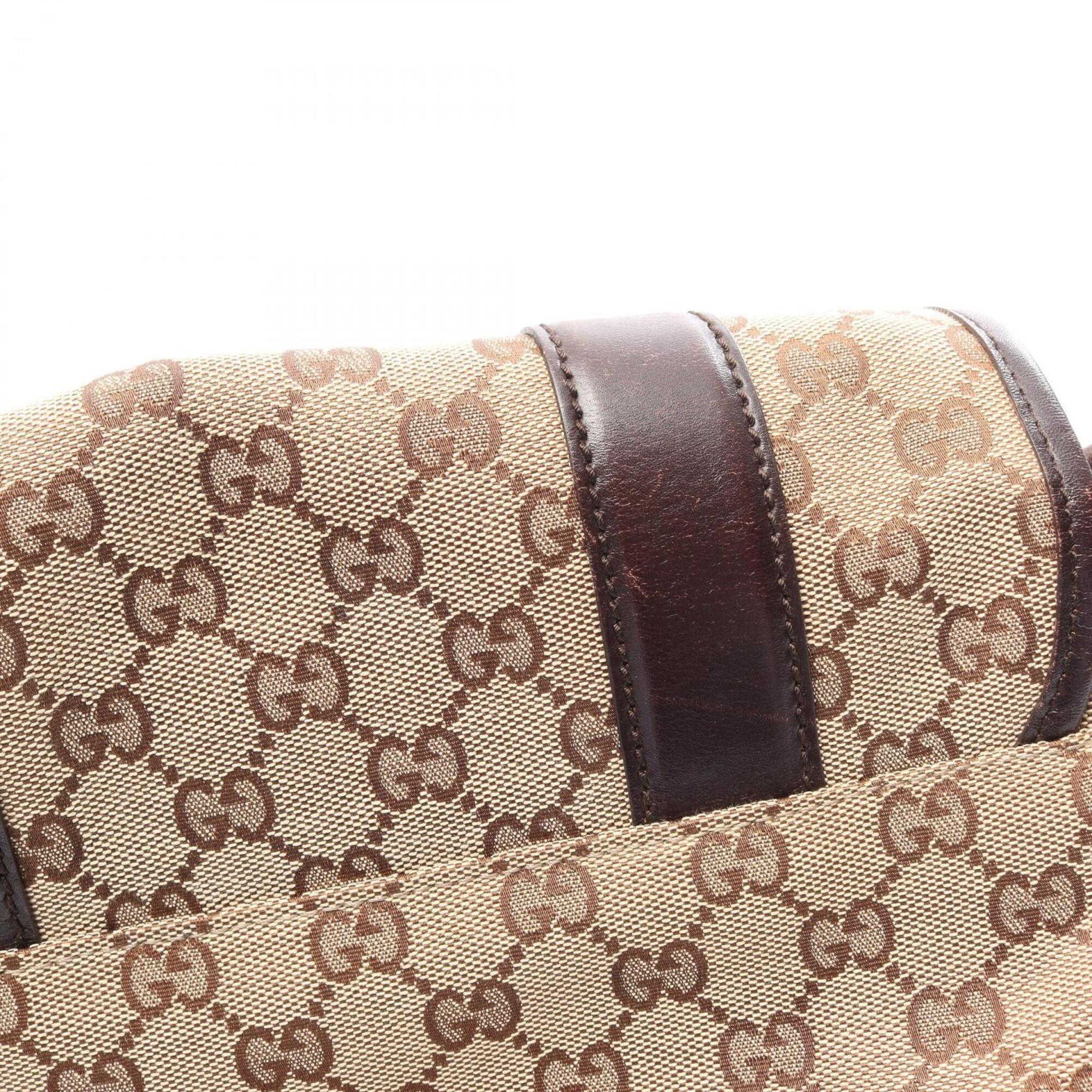 Gucci Beige Brown Canvas Leather Handbag Shoulder Bag (Pre-Owned)
