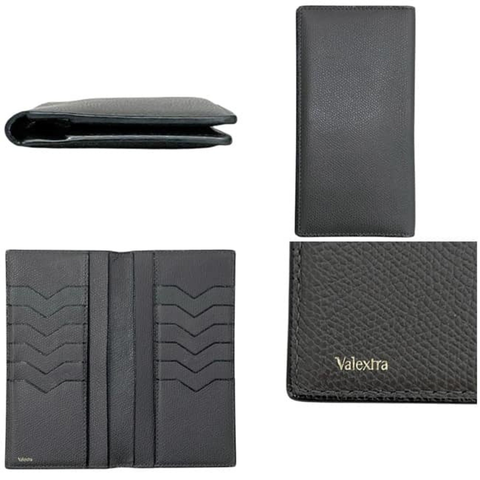 Valextra Gray Leather Long Wallet (Bi-Fold) (Pre-Owned)