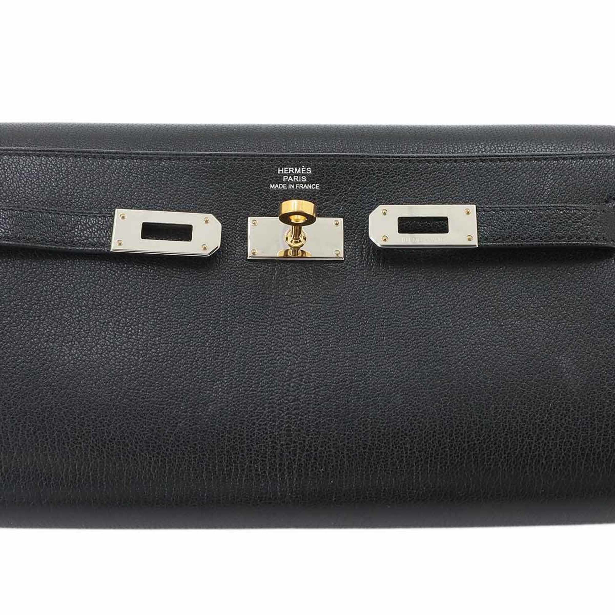 Hermes Kelly Black Chevre Leather Chain/Shoulder Wallet (Pre-Owned)