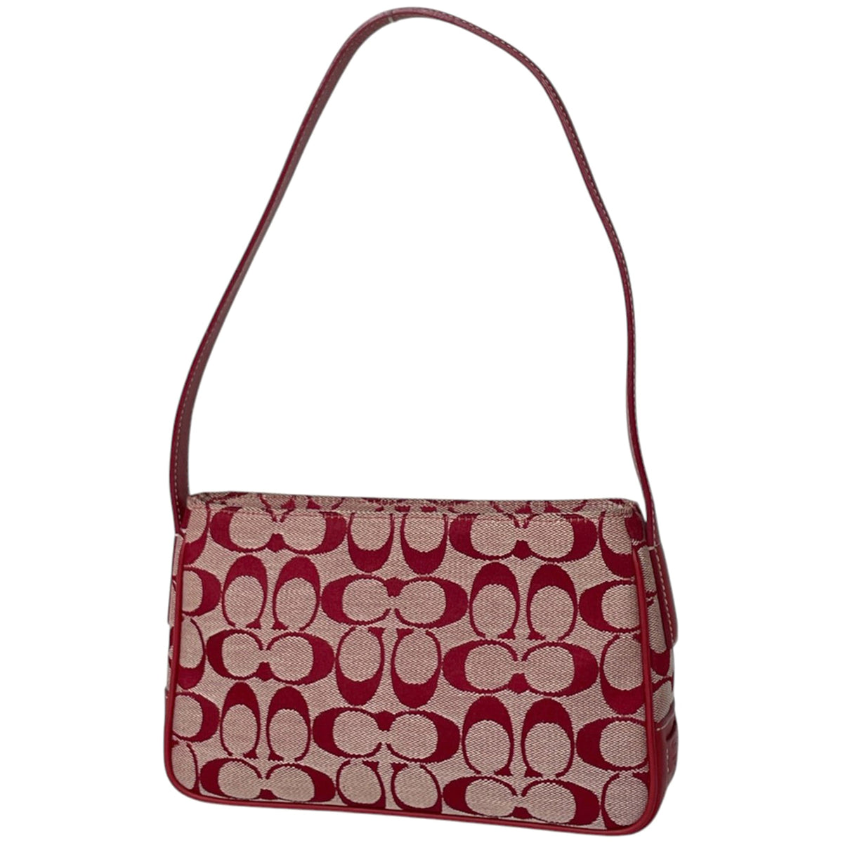 Coach Signature Red Color Canvas Leather Handbag (Pre-Owned)