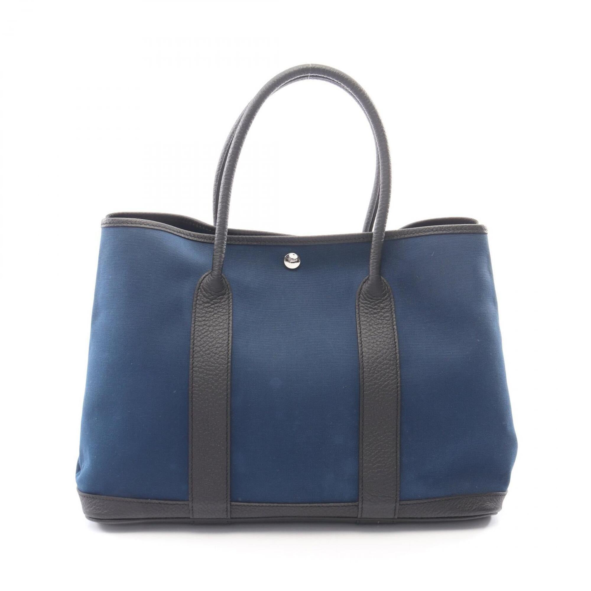 Hermes Black Blue Toile Officier Handbag Tote Bag (Pre-Owned)