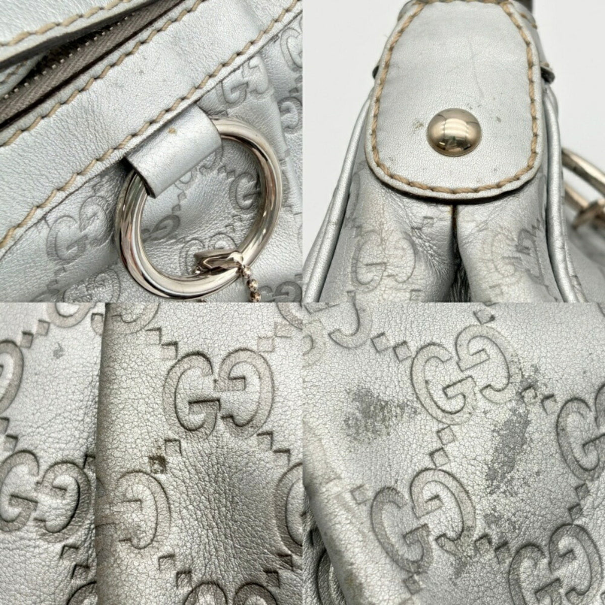 Gucci Metallic Silver Leather Shoulder Bag (Pre-Owned)