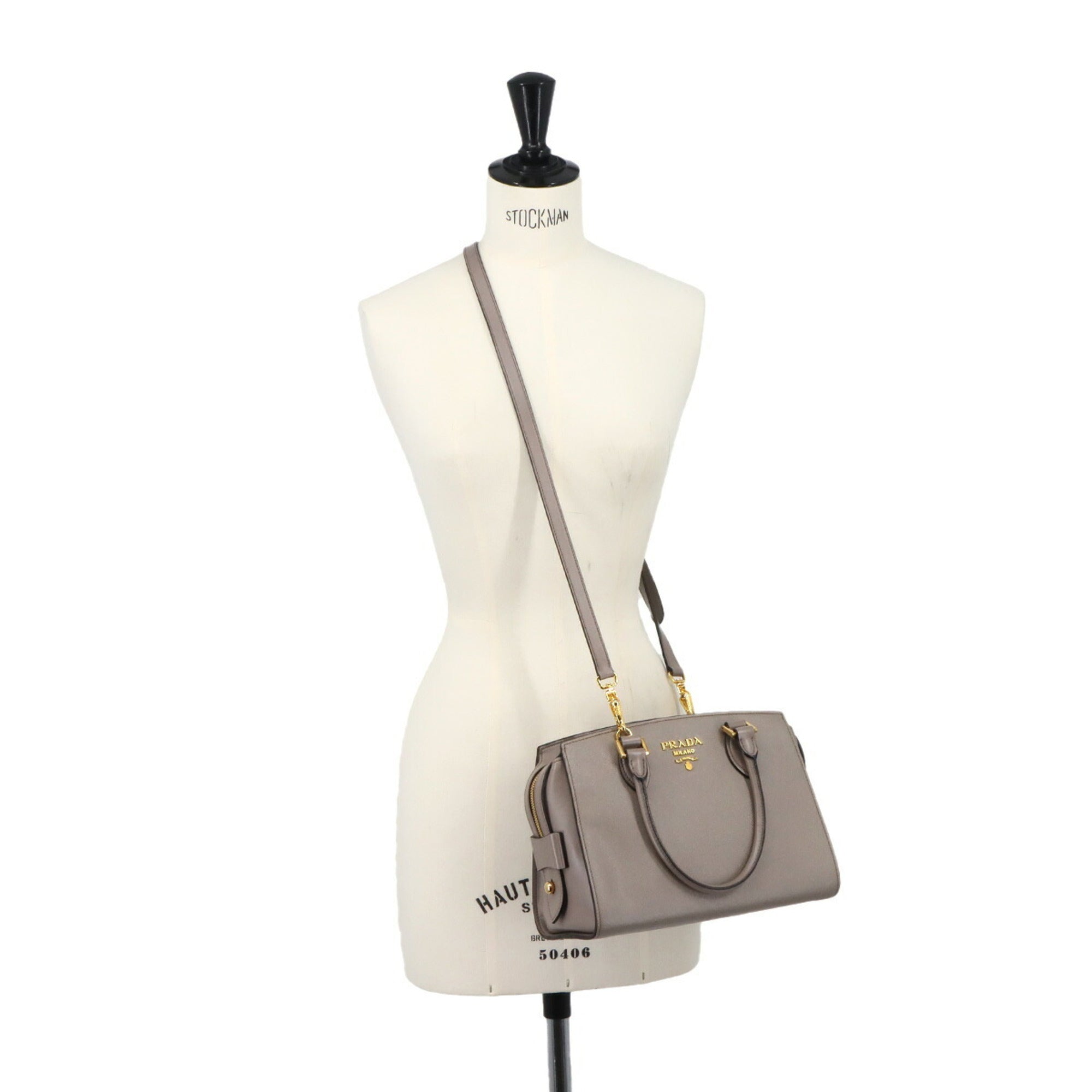 Prada Gray Saffiano Metal Handbag Shoulder Bag (Pre-Owned)