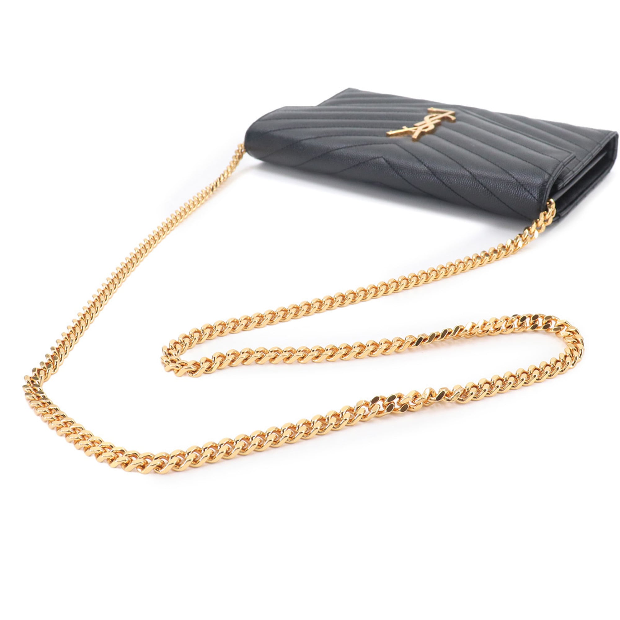 Saint Laurent Black Leather Chain/Shoulder Wallet (Pre-Owned)