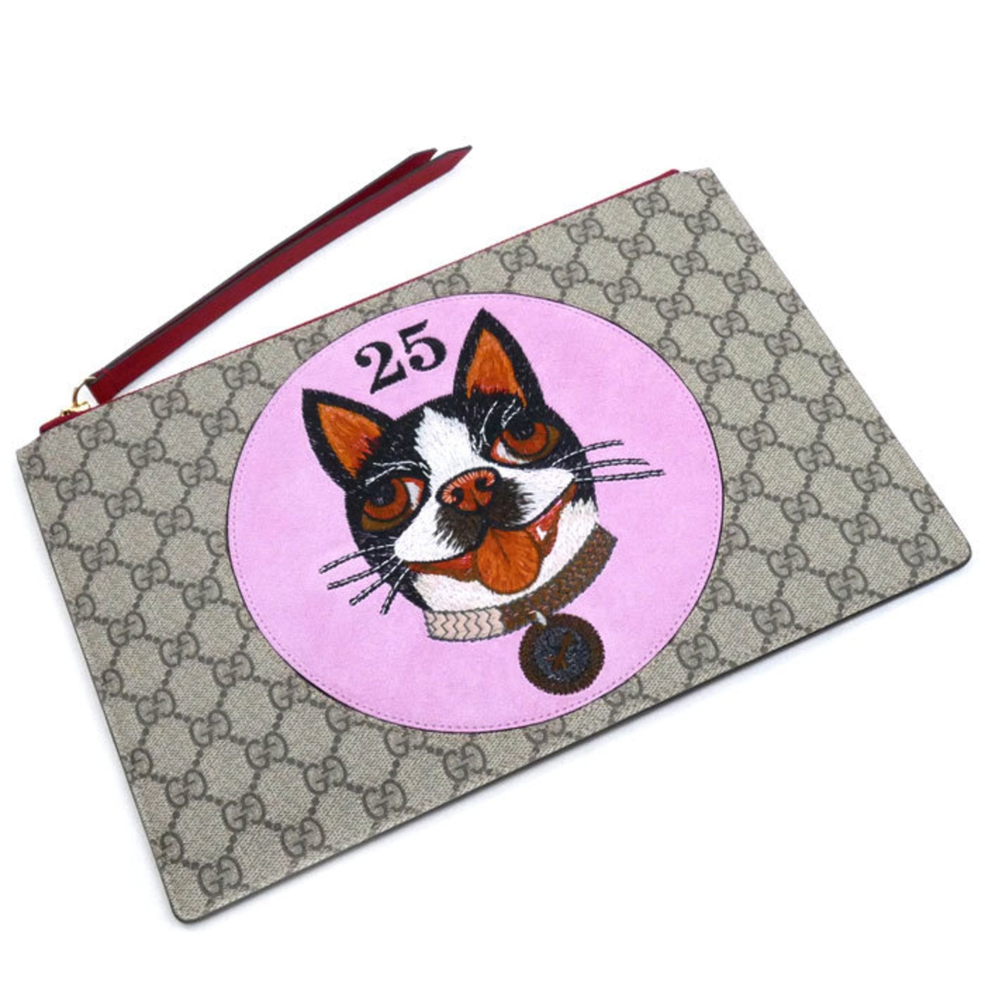 Gucci Beige Pink Red Color Suede Gg Supreme Clutch Bag (Pre-Owned)