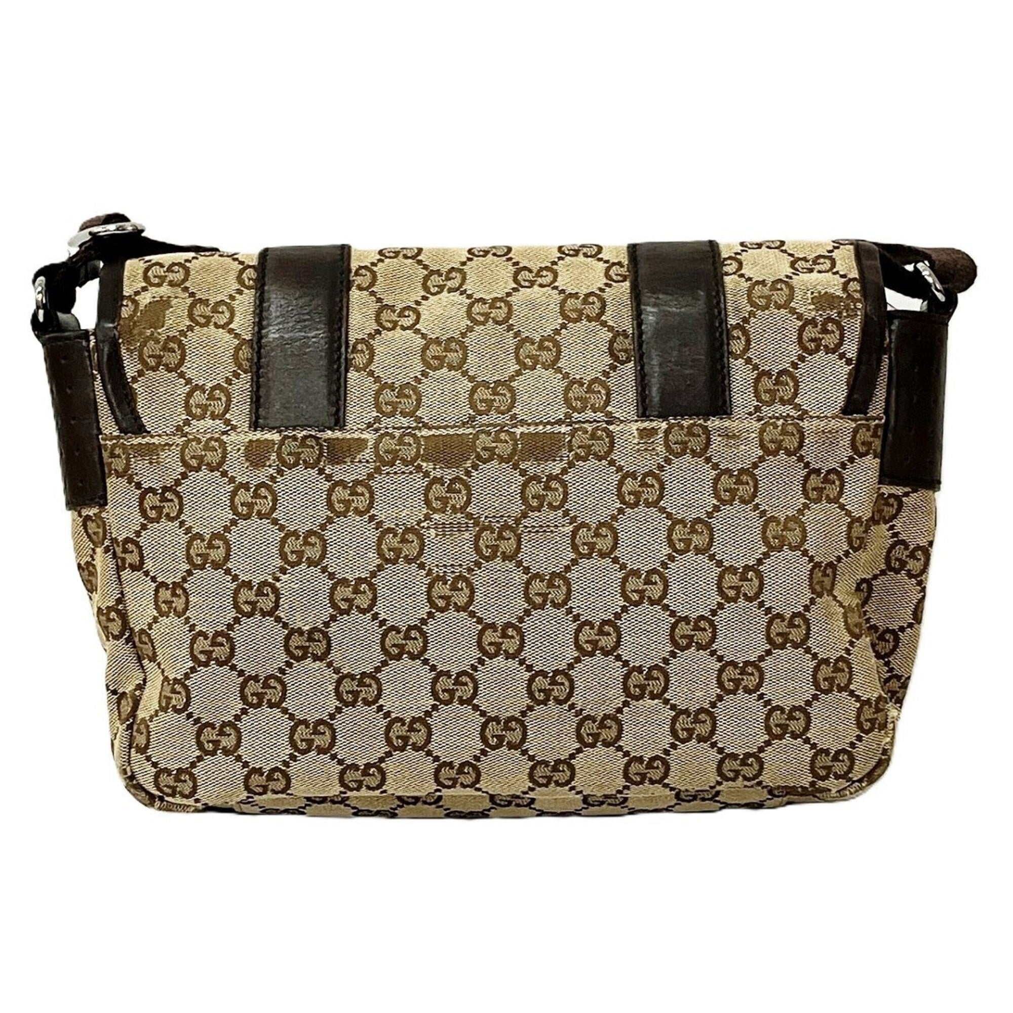 Gucci Gg Canvas Beige Brown Gg Canvas Leather Shoulder Bag (Pre-Owned)