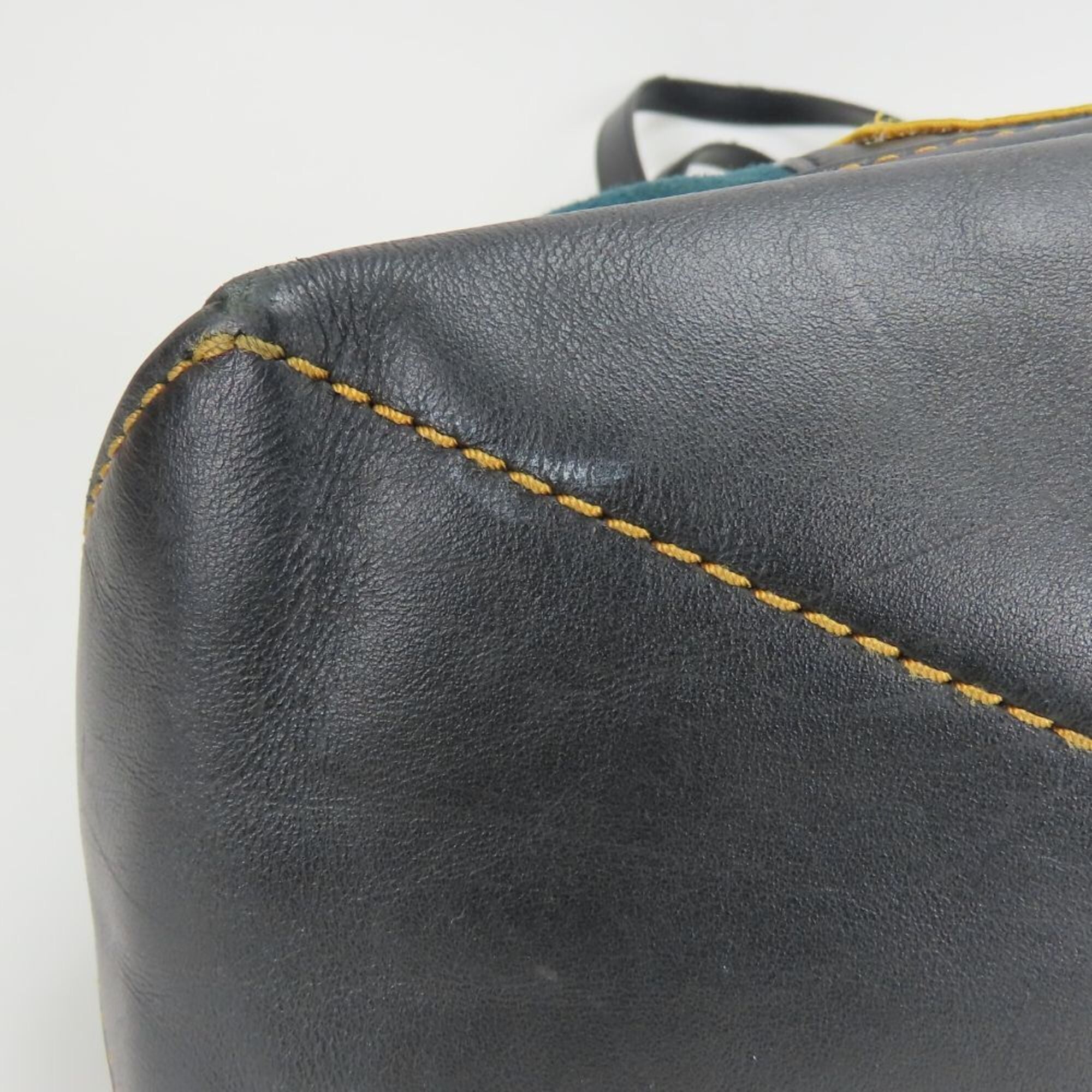 Coach Black Green Felt Leather Tote Bag (Pre-Owned)