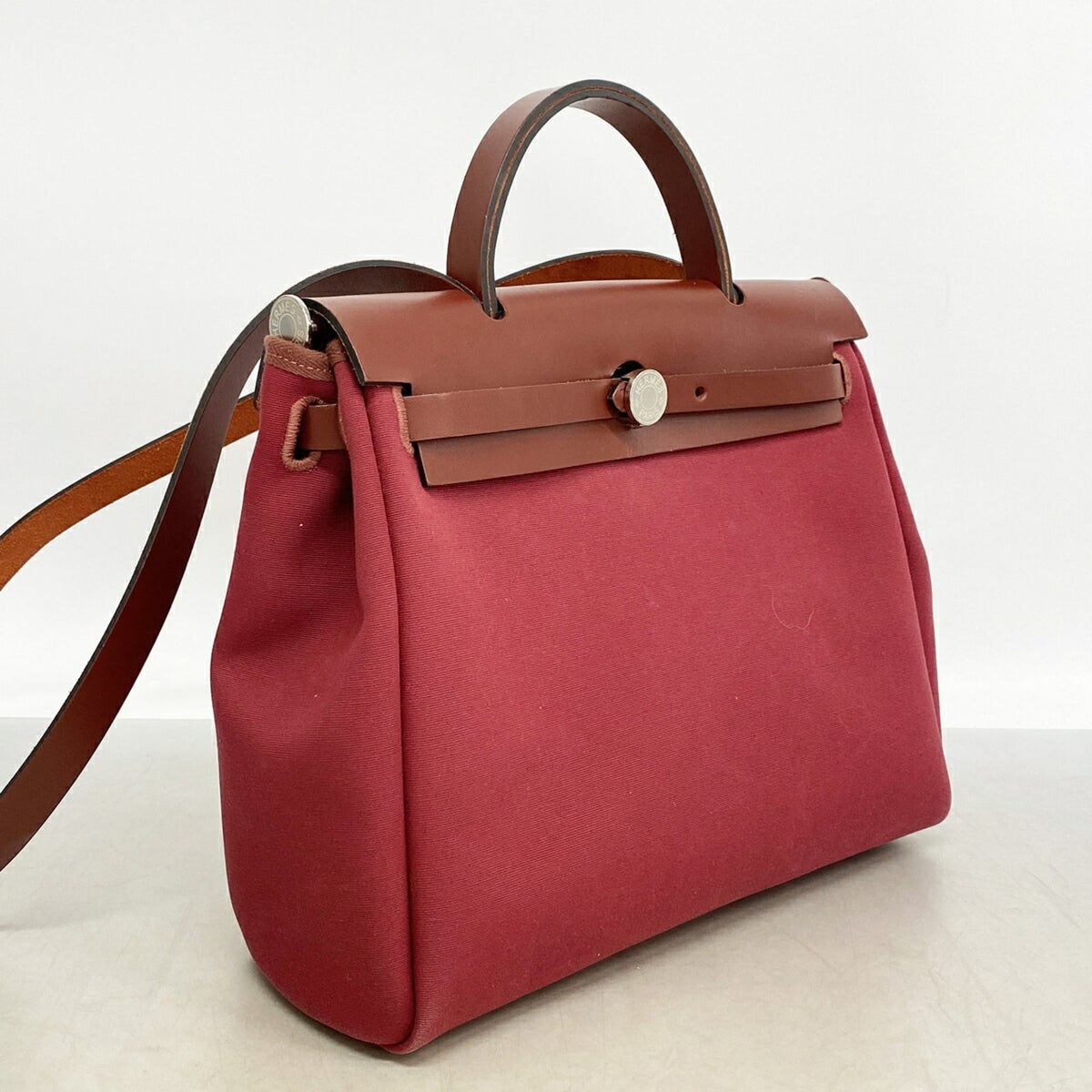 Hermes Red Color Toile Officier Handbag (Pre-Owned)