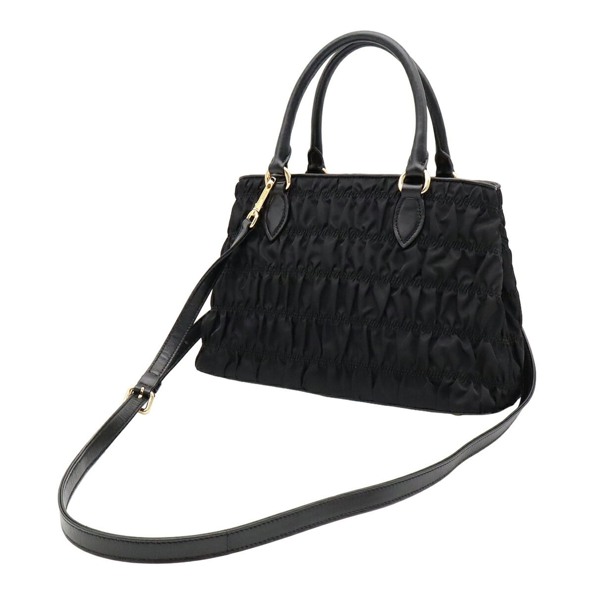 Prada Black Nero Nylon Leather Handbag Shoulder Bag (Pre-Owned)