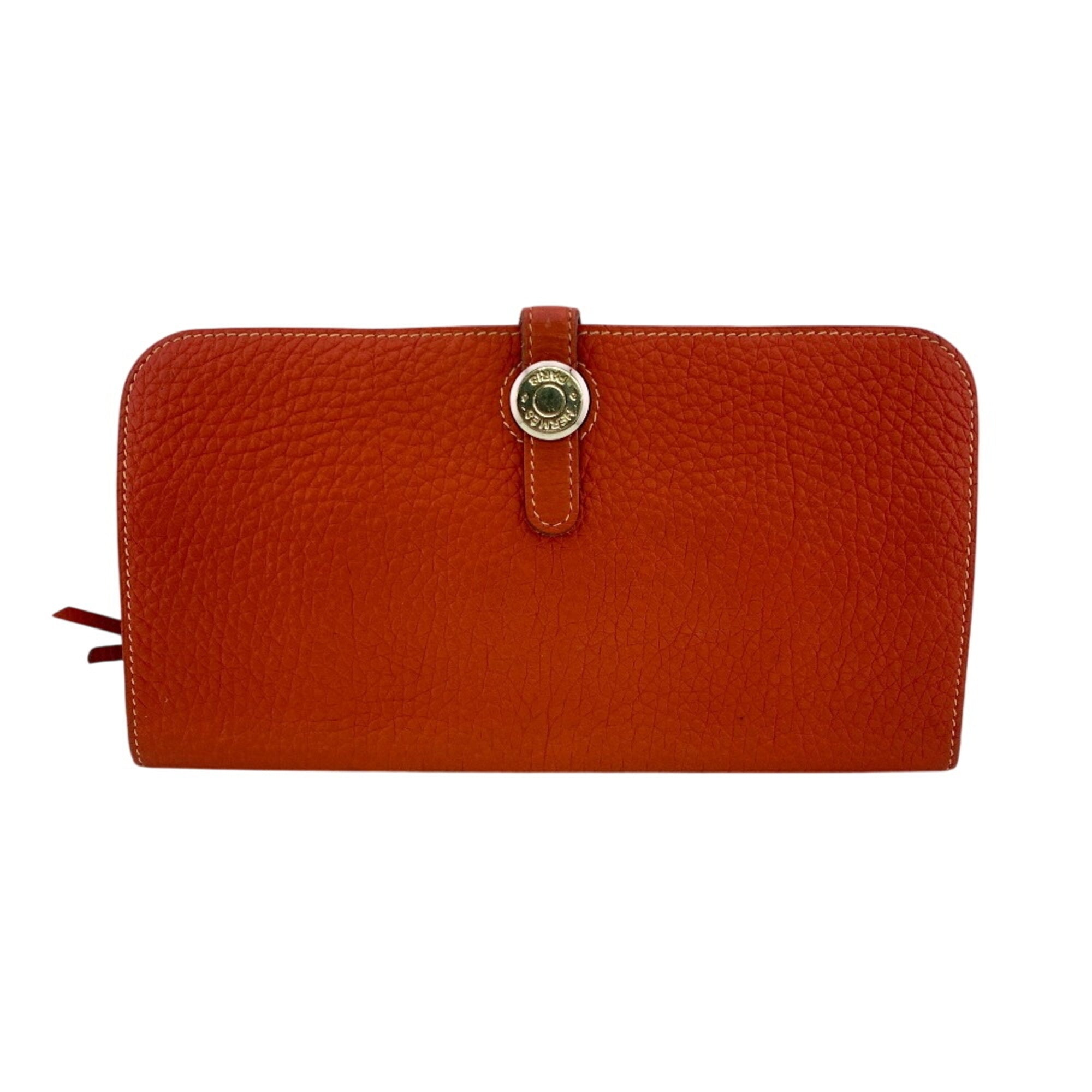 Hermes Red Color Togo Leather Long Wallet (Bi-Fold) (Pre-Owned)