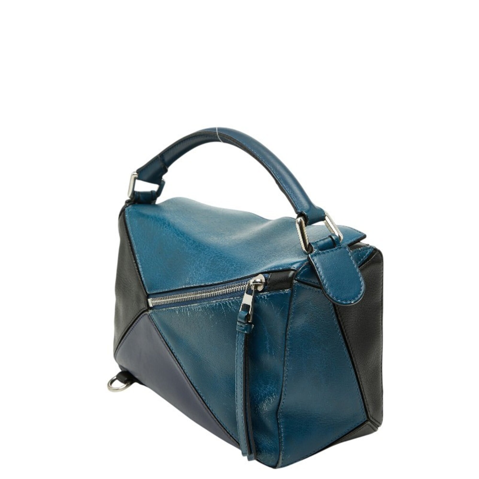 Loewe Puzzle Navy Purple Leather Handbag Shoulder Bag (Pre-Owned)