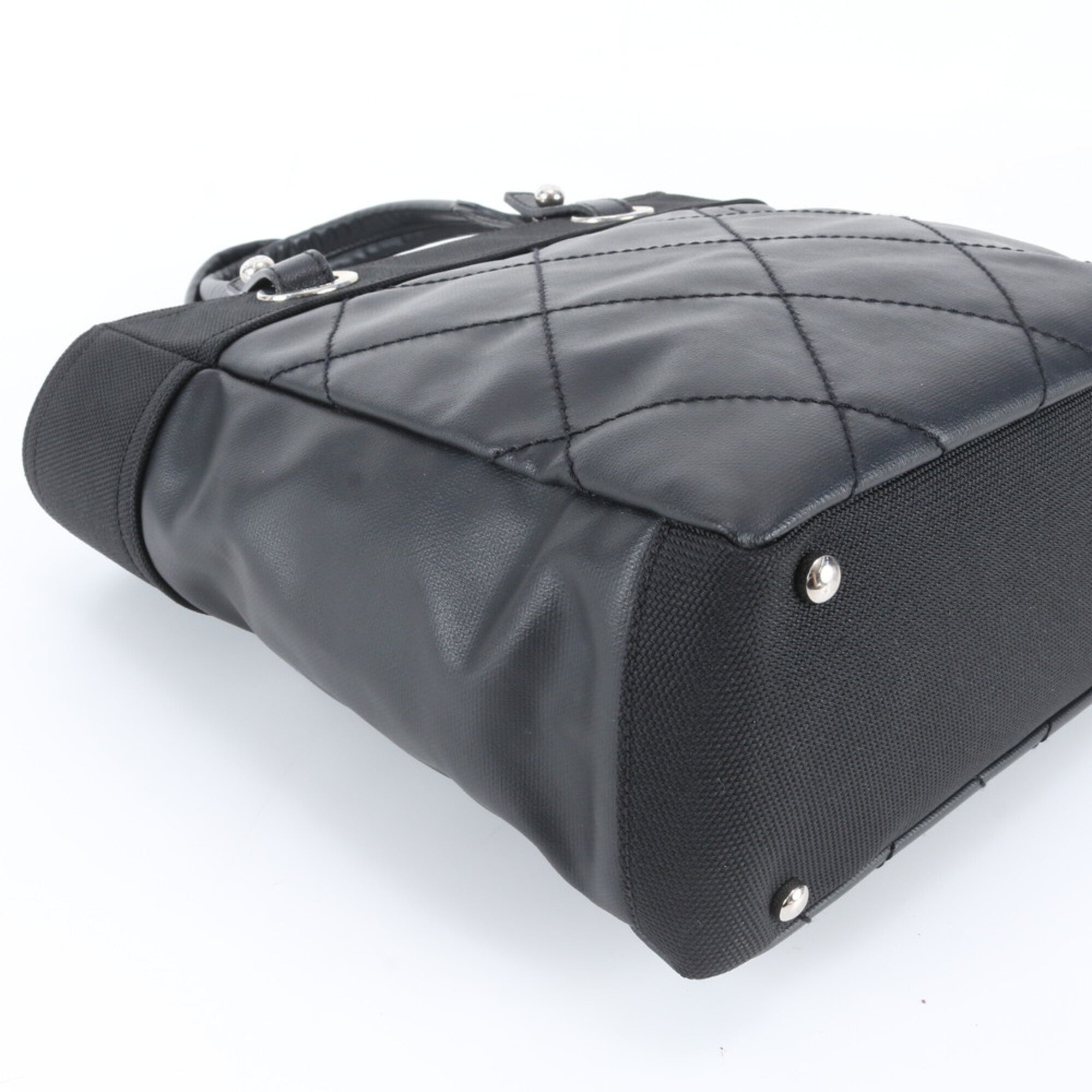 Chanel Black Leather Canvas Shoulder Bag Tote Bag (Pre-Owned)