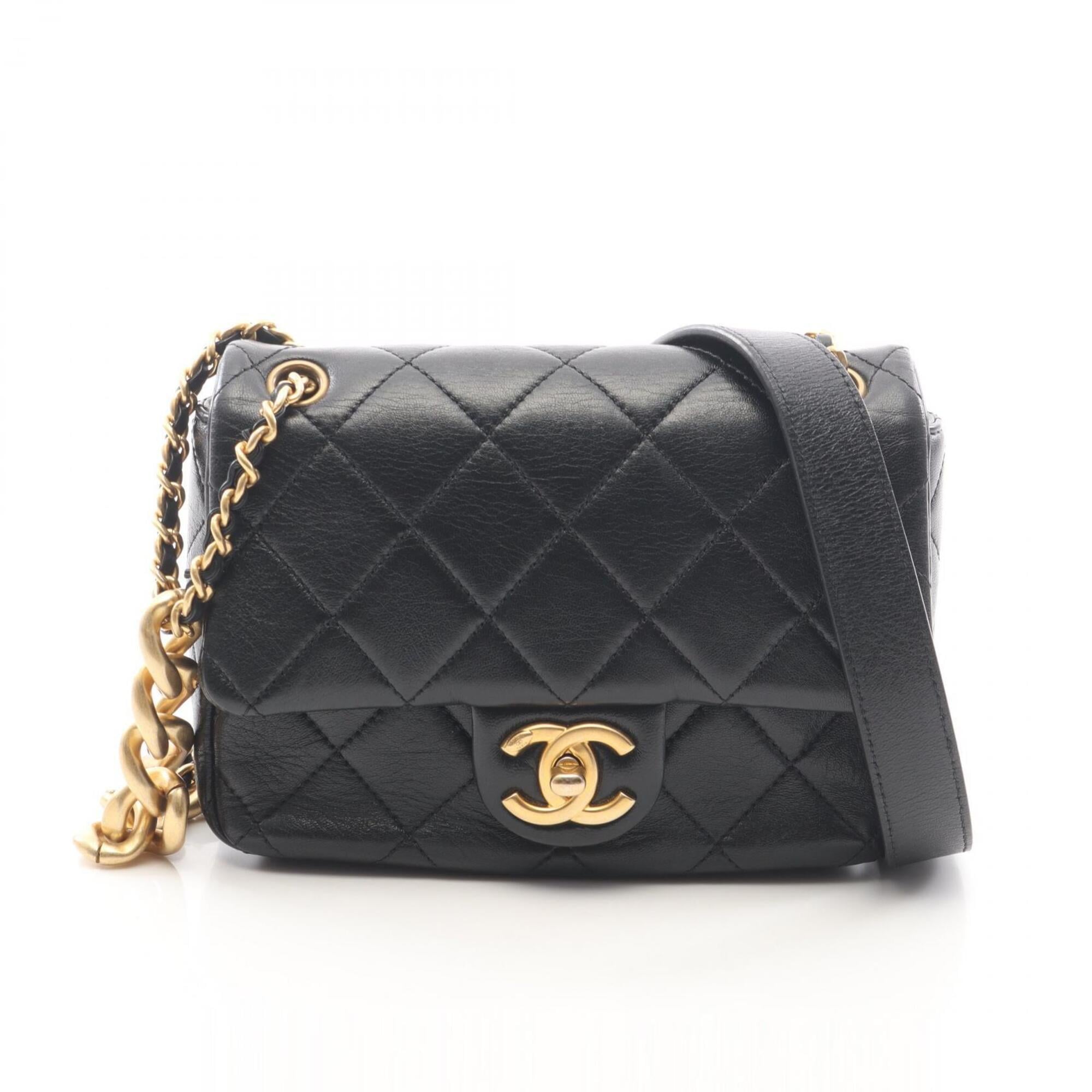 Chanel Black Leather Handbag Shoulder Bag (Pre-Owned)