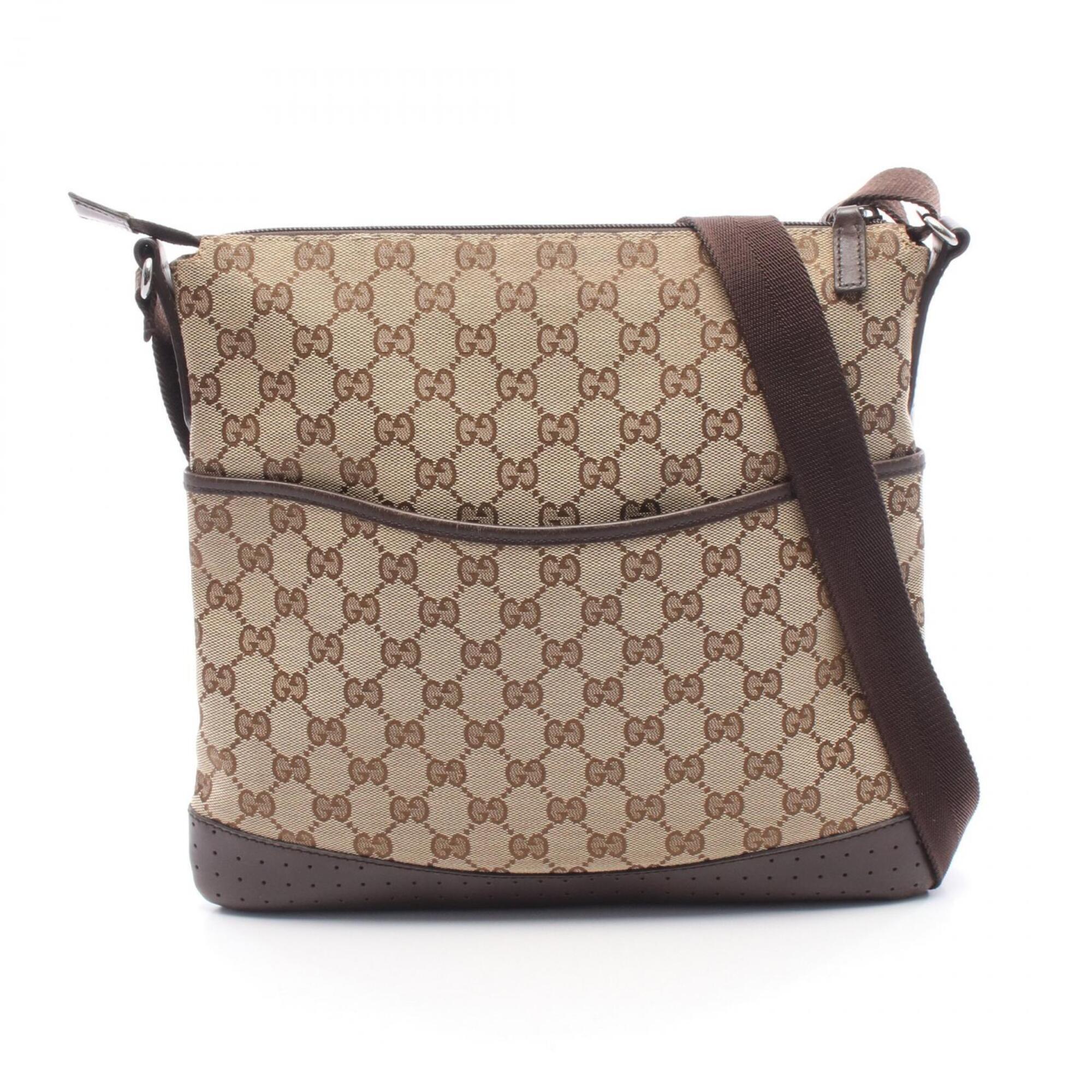 Gucci Beige Brown Canvas Leather Handbag Shoulder Bag (Pre-Owned)