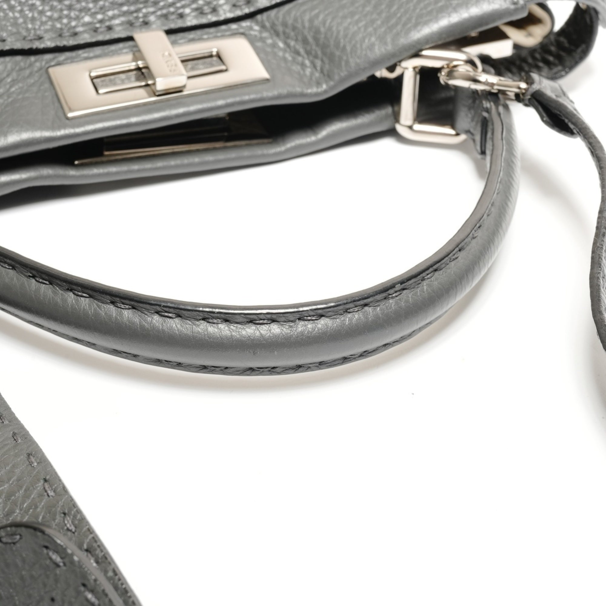 Fendi Peekaboo Gray Leather Handbag (Pre-Owned)